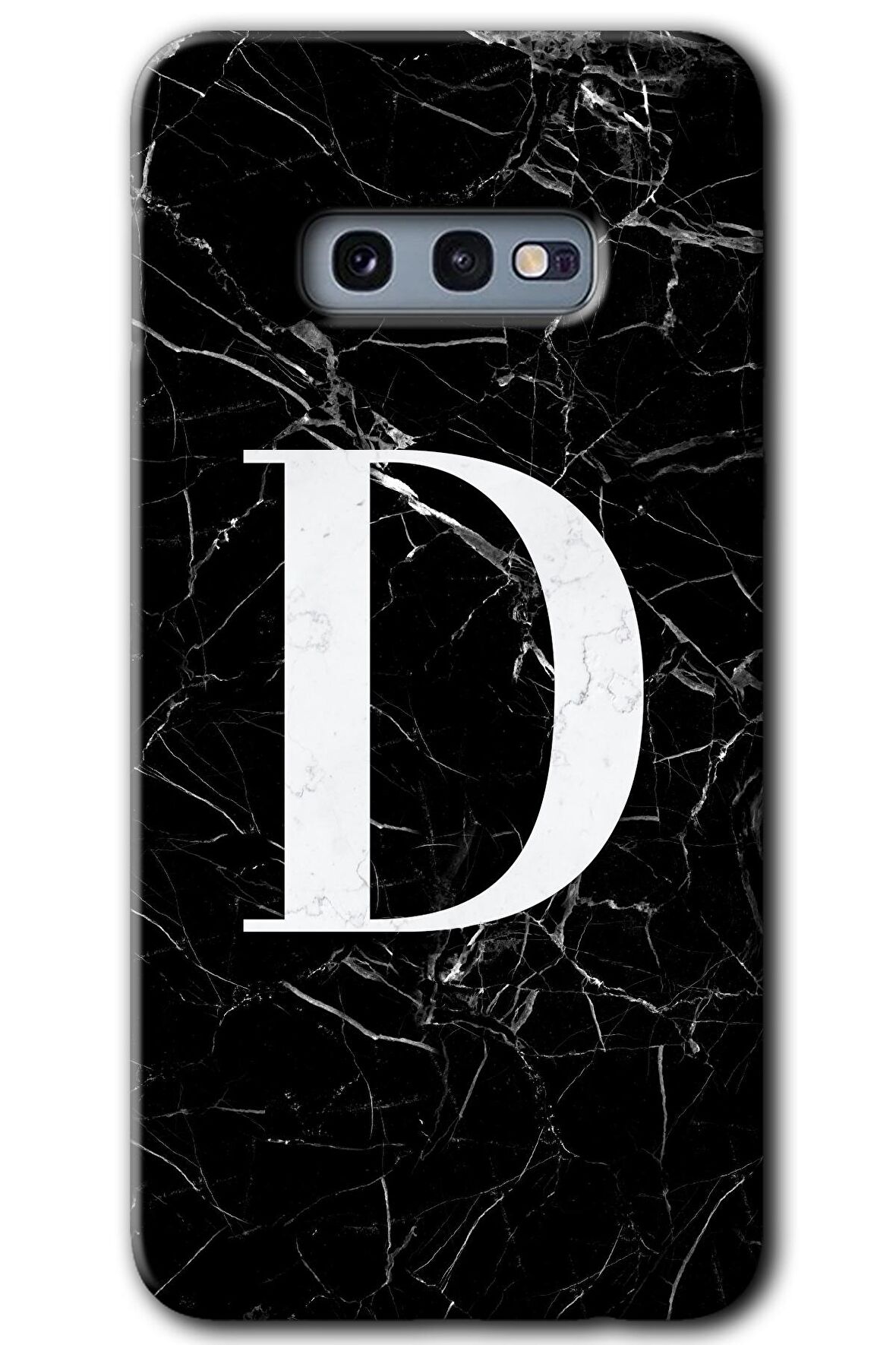 Galaxy S10e Kılıf HD Desen Baskılı Arka Kapak - Siyah Mermer Desenli D Harfi 
