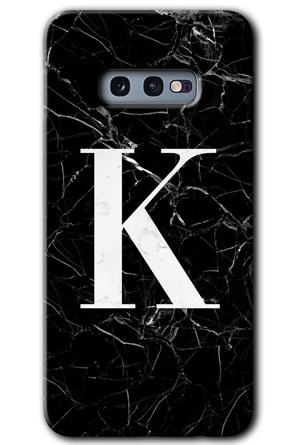 Galaxy S10e Kılıf HD Desen Baskılı Arka Kapak - Siyah Mermer Desenli K Harfi 