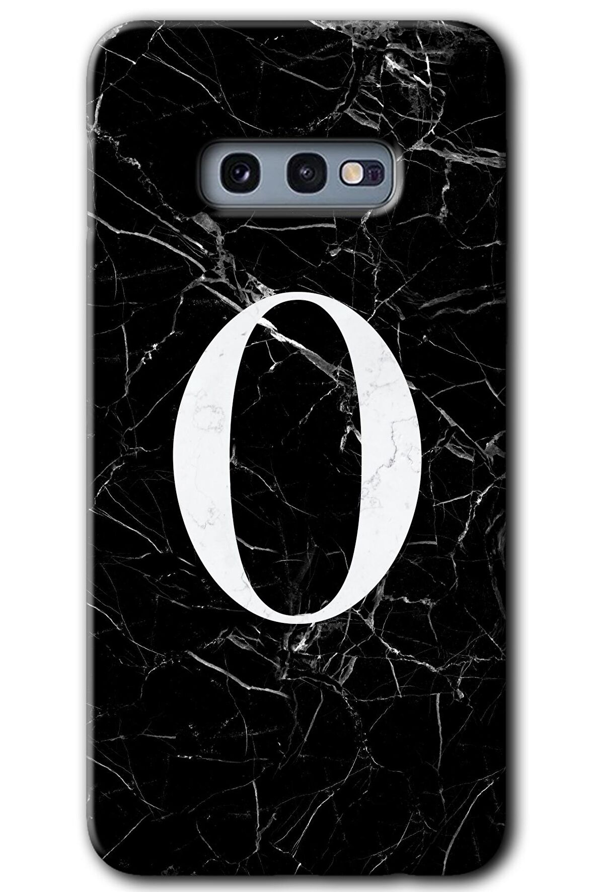 Galaxy S10e Kılıf HD Desen Baskılı Arka Kapak - Siyah Mermer Desenli O Harfi 