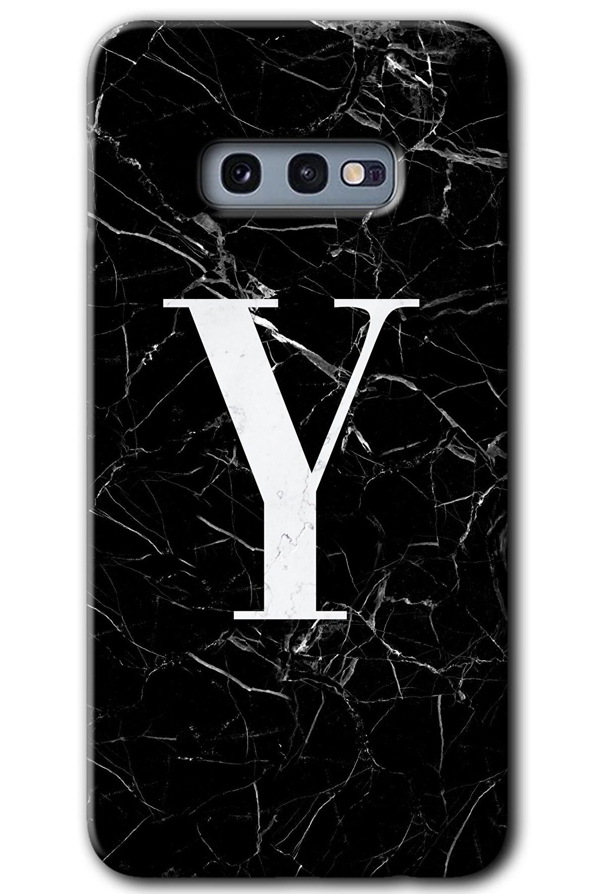 Galaxy S10e Kılıf HD Desen Baskılı Arka Kapak - Siyah Mermer Desenli Y Harfi 