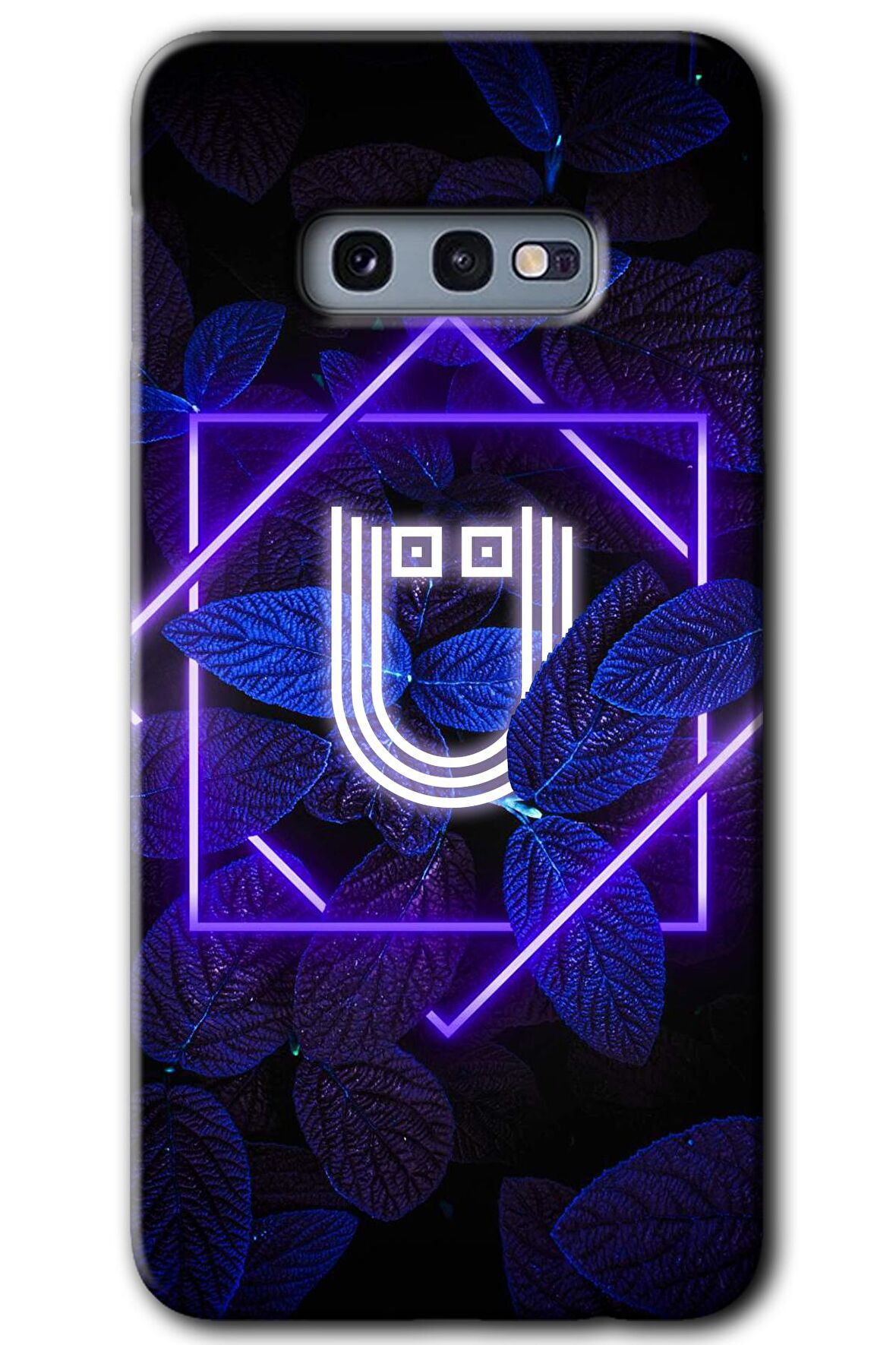 Galaxy S10e Kılıf HD Desen Baskılı Arka Kapak - Dark Neon Yaprak Ü Harfi 