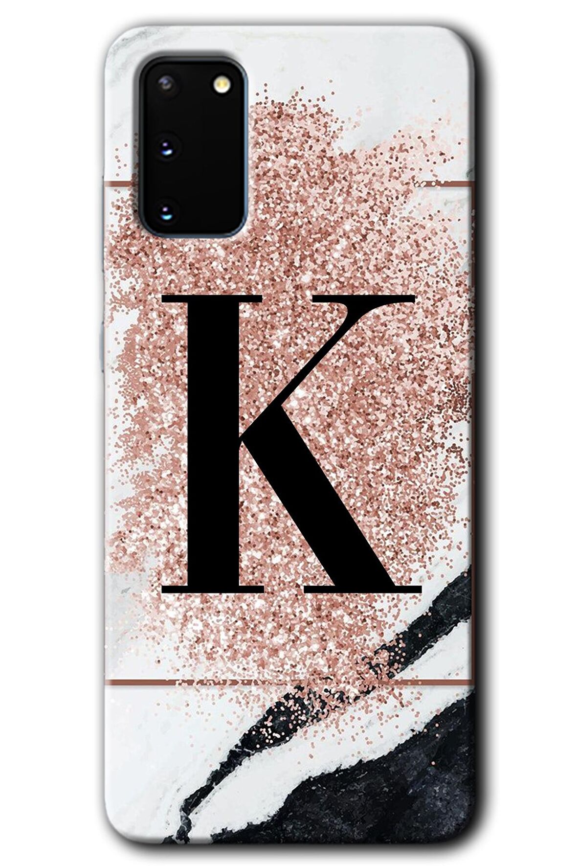 Galaxy S20 Kılıf HD Desen Baskılı Arka Kapak - Pembe Mermer Desenli K Harfi 