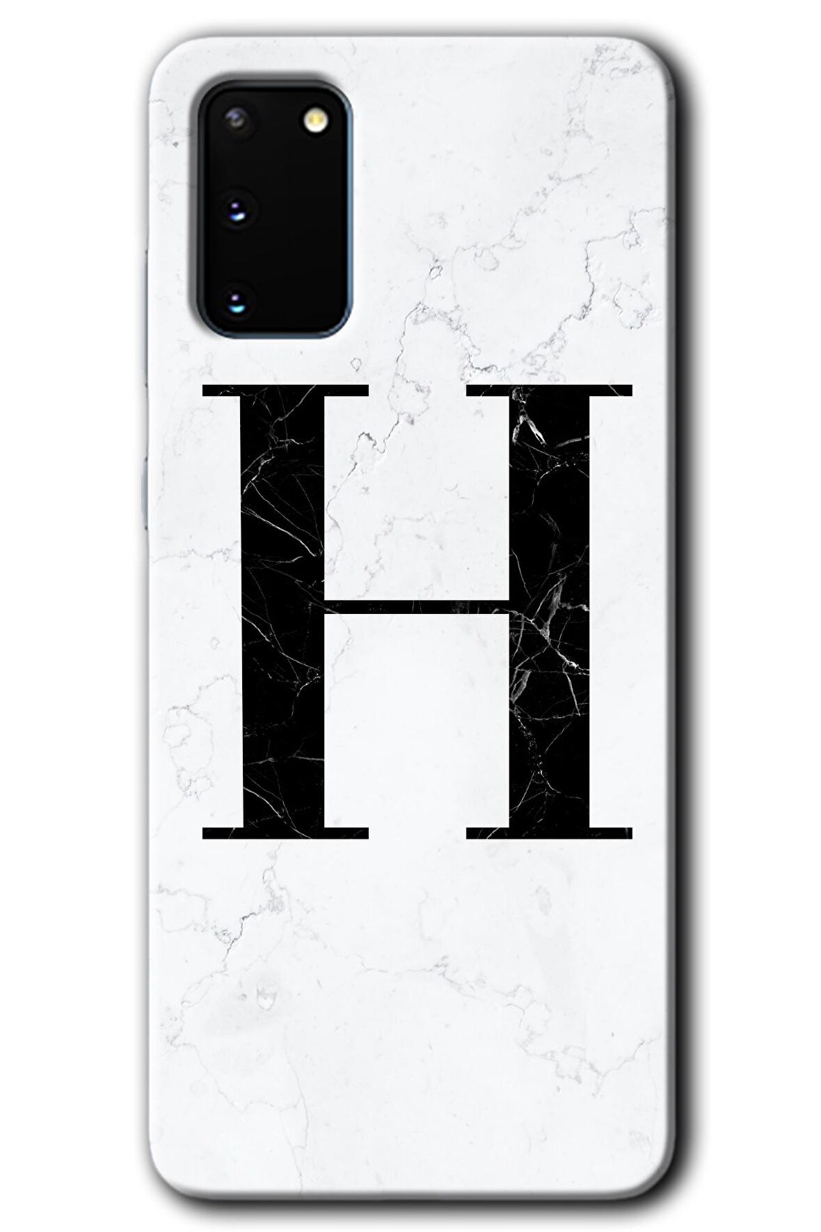 Galaxy S20 Kılıf HD Desen Baskılı Arka Kapak - Beyaz Mermer Desenli H Harfi 