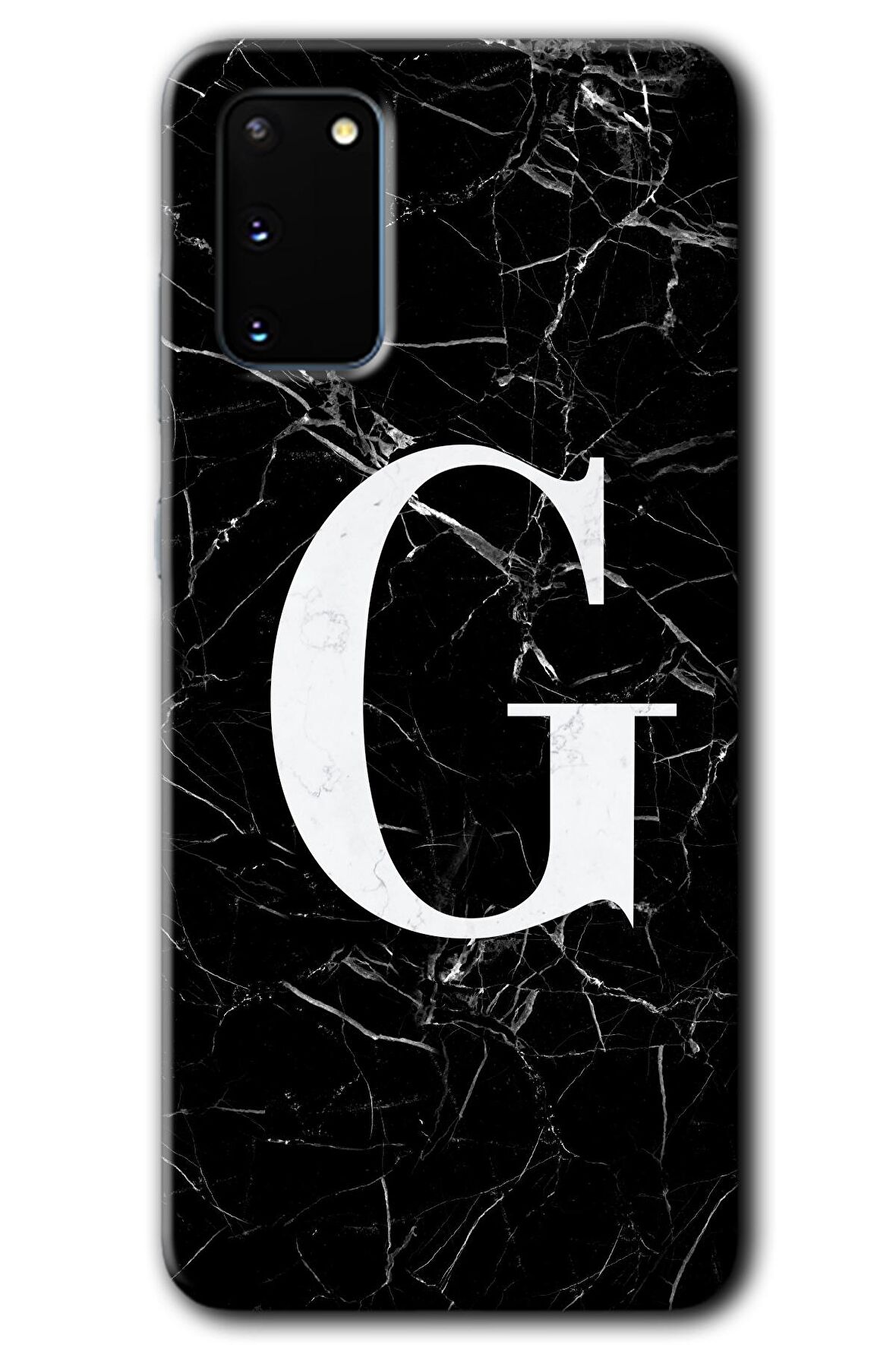 Galaxy S20 Kılıf HD Desen Baskılı Arka Kapak - Siyah Mermer Desenli G Harfi 