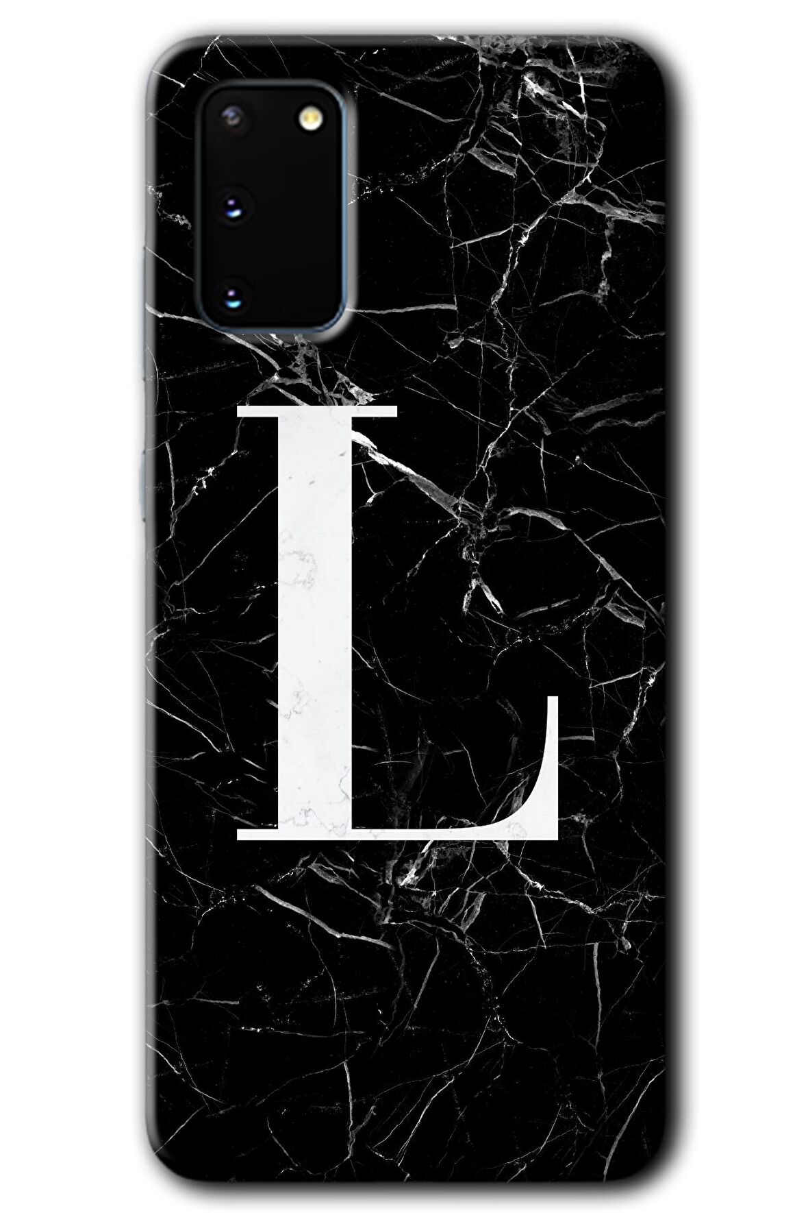 Galaxy S20 Kılıf HD Desen Baskılı Arka Kapak - Siyah Mermer Desenli L Harfi 