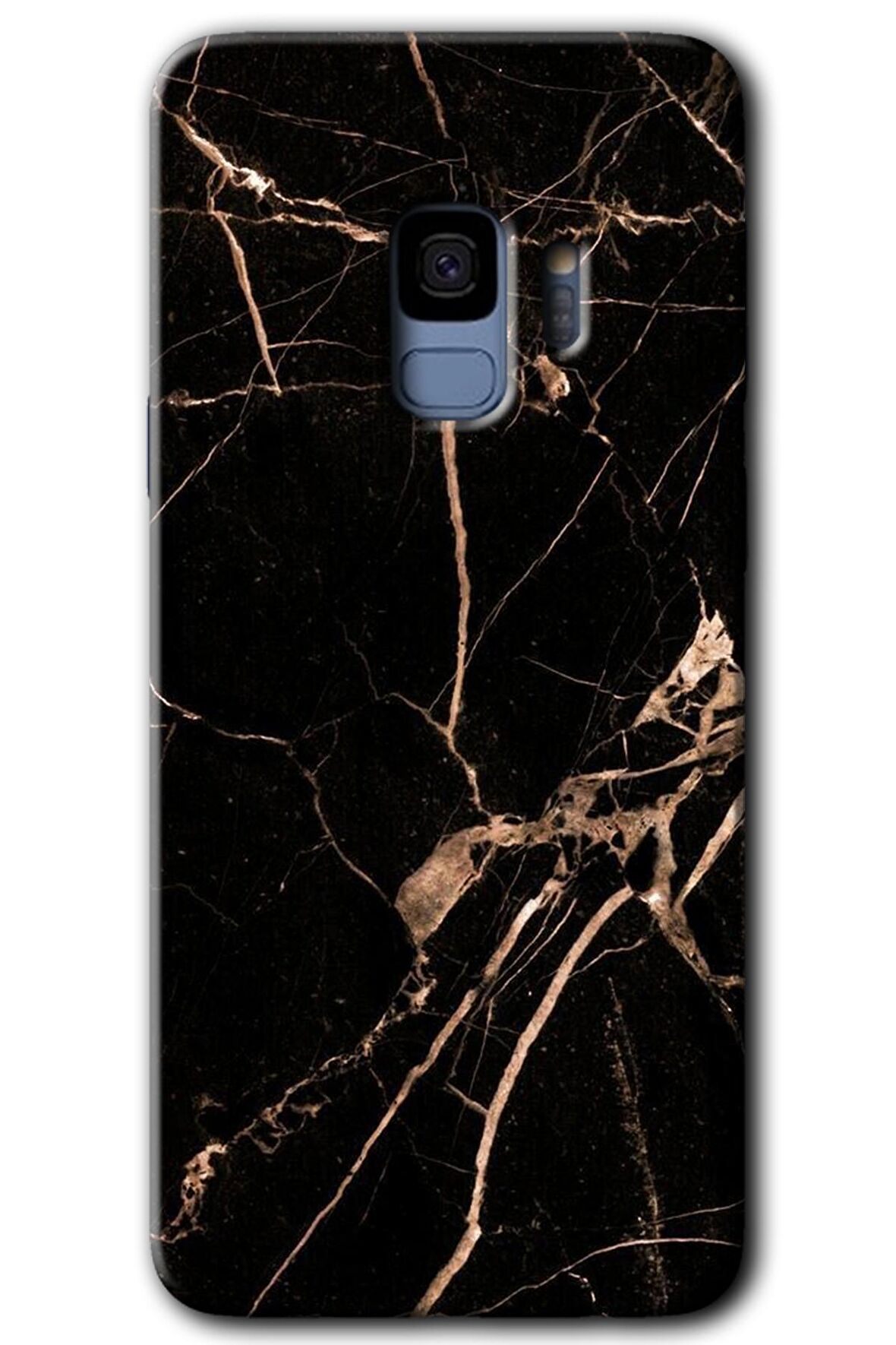Galaxy S9 Kılıf HD Desen Baskılı Arka Kapak - Siyah Gold Mermer 