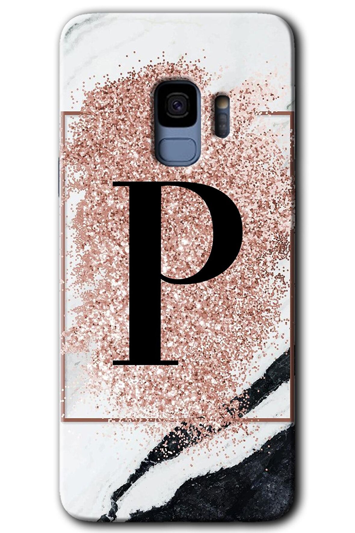 Galaxy S9 Kılıf HD Desen Baskılı Arka Kapak - Pembe Mermer Desenli P Harfi 