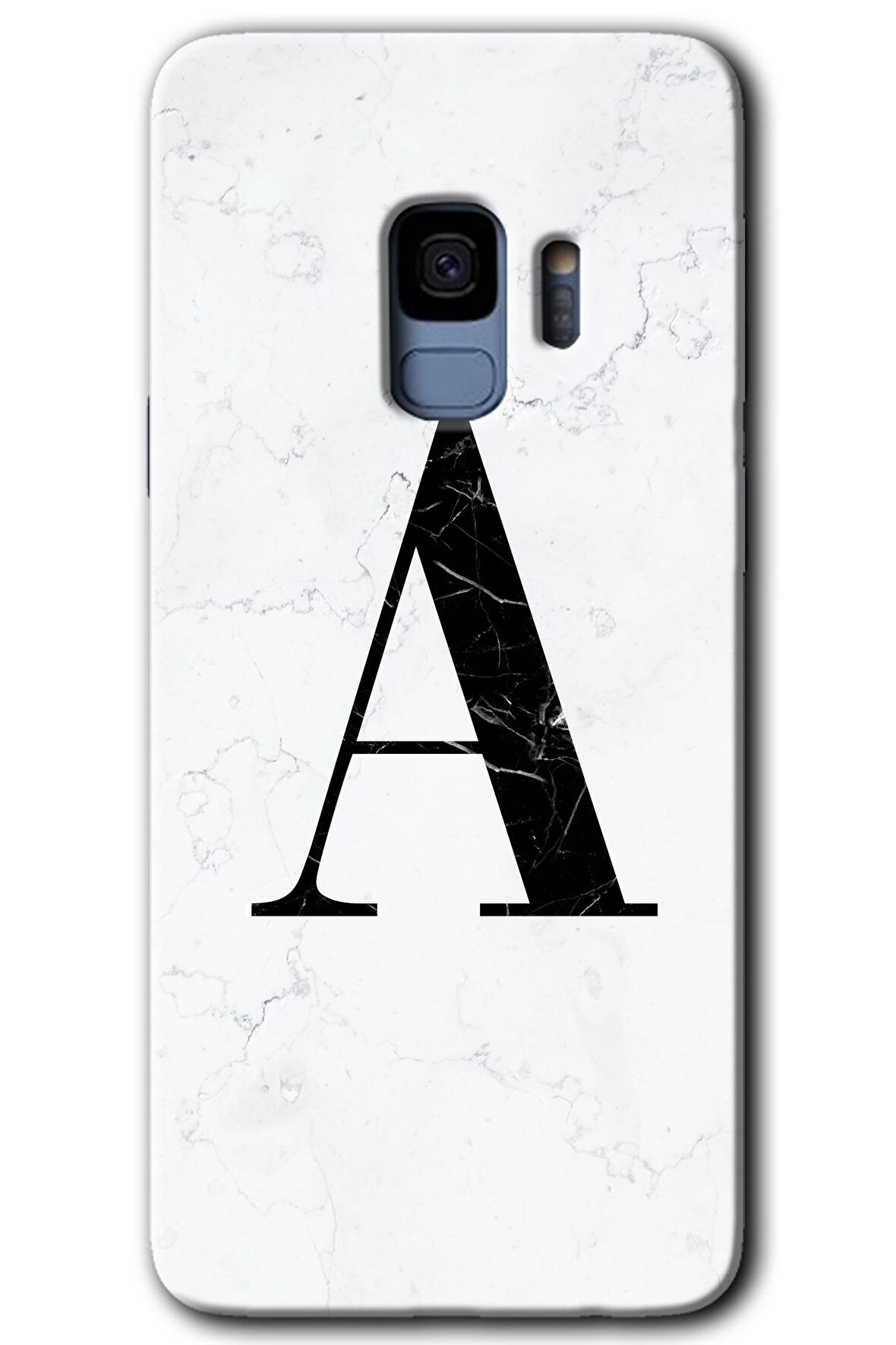 Galaxy S9 Kılıf HD Desen Baskılı Arka Kapak - Beyaz Mermer Desenli A Harfi 