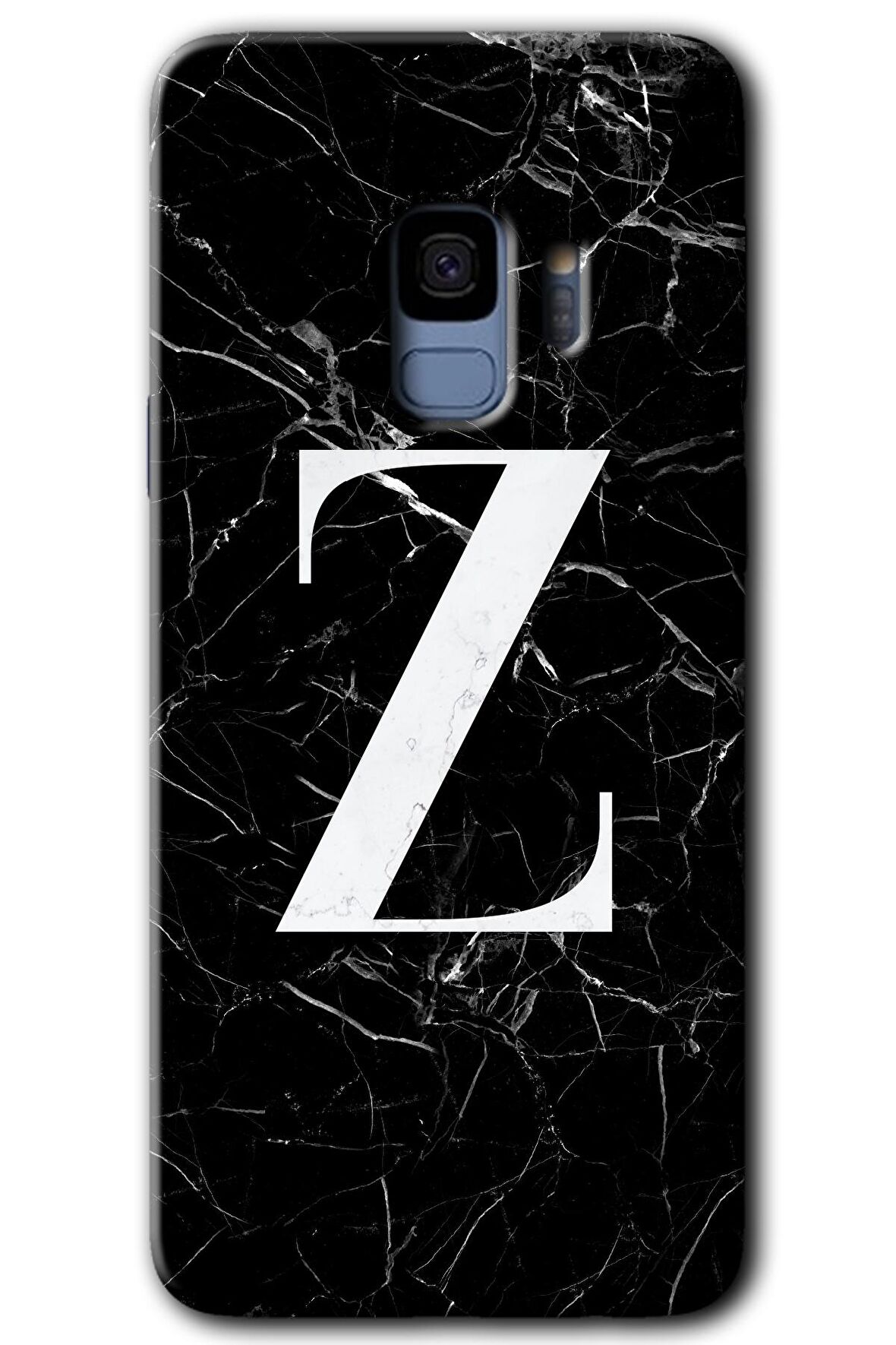 Galaxy S9 Kılıf HD Desen Baskılı Arka Kapak - Siyah Mermer Desenli Z Harfi 