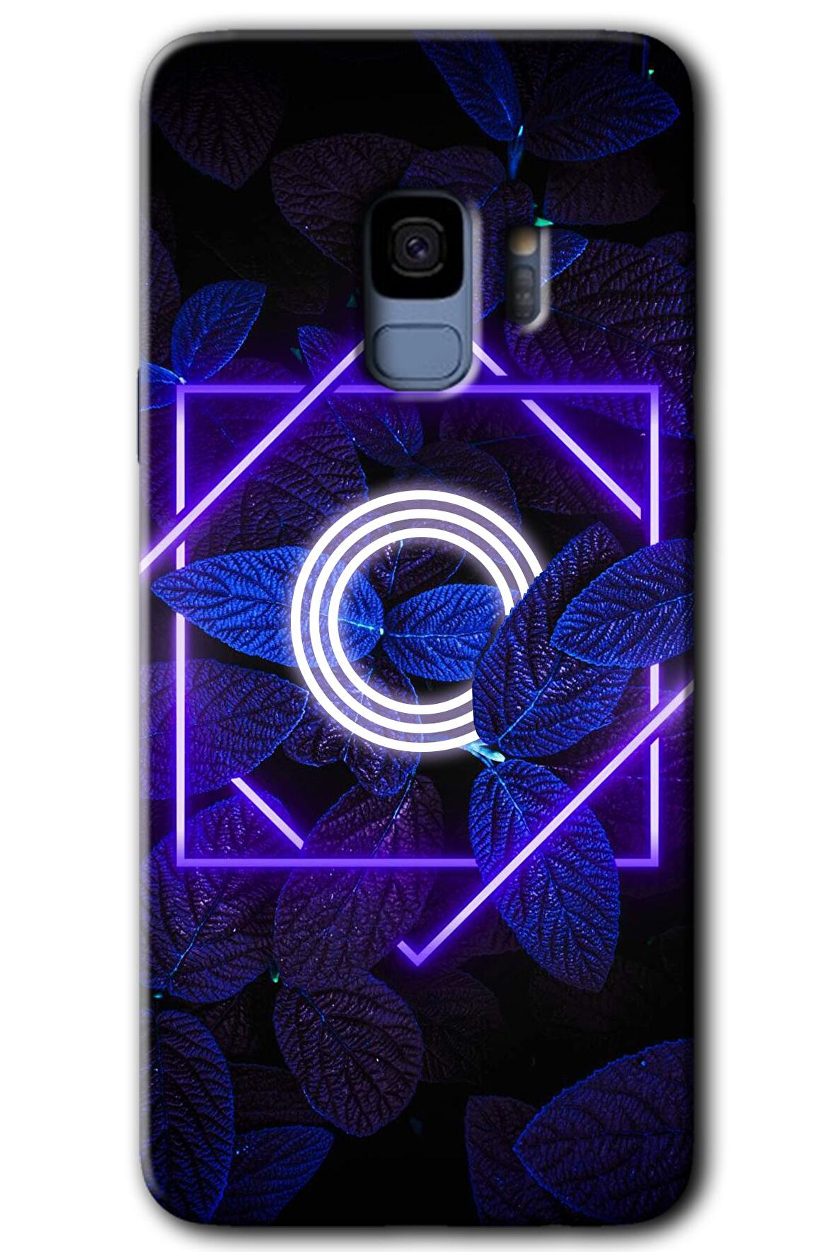 Galaxy S9 Kılıf HD Desen Baskılı Arka Kapak - Dark Neon Yaprak O Harfi 
