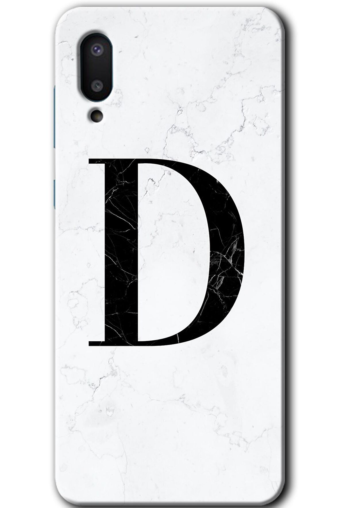 Galaxy A02 Kılıf HD Desen Baskılı Arka Kapak - Beyaz Mermer Desenli D Harfi 