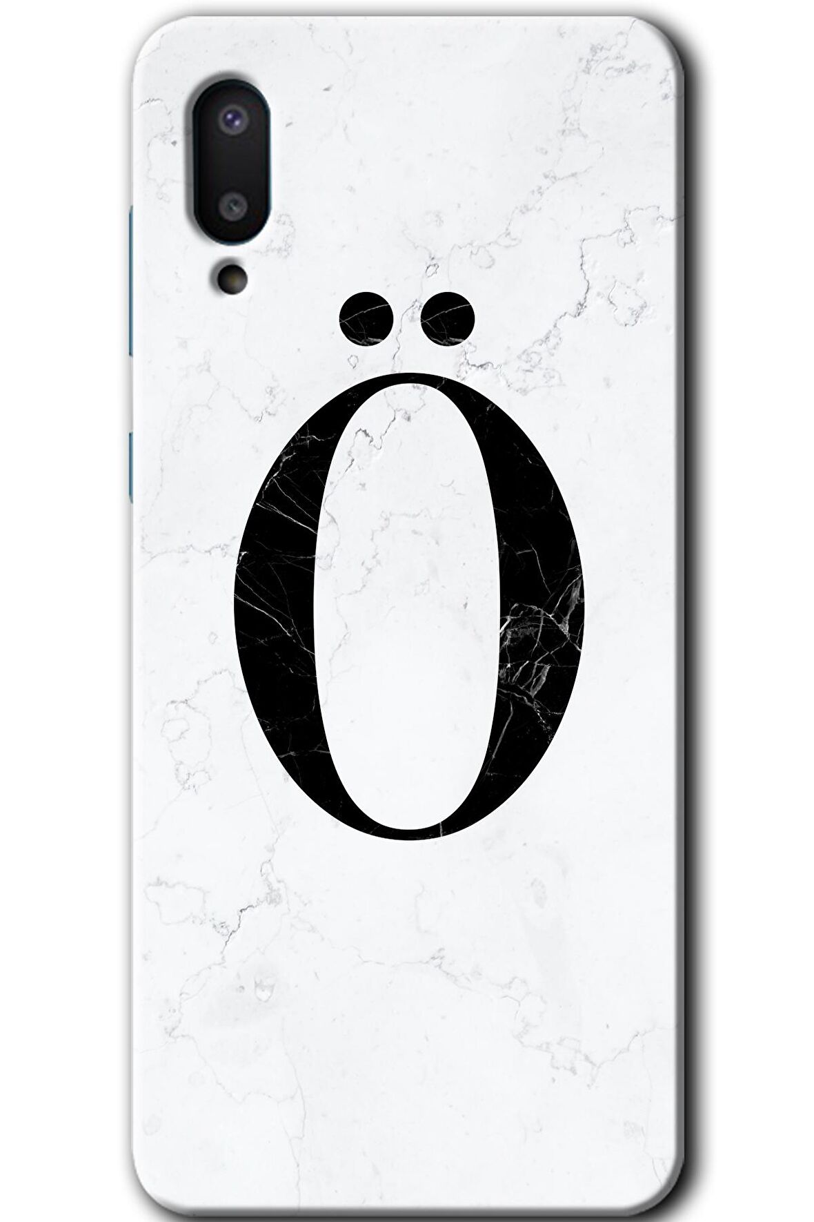 Galaxy A02 Kılıf HD Desen Baskılı Arka Kapak - Beyaz Mermer Desenli Ö Harfi 