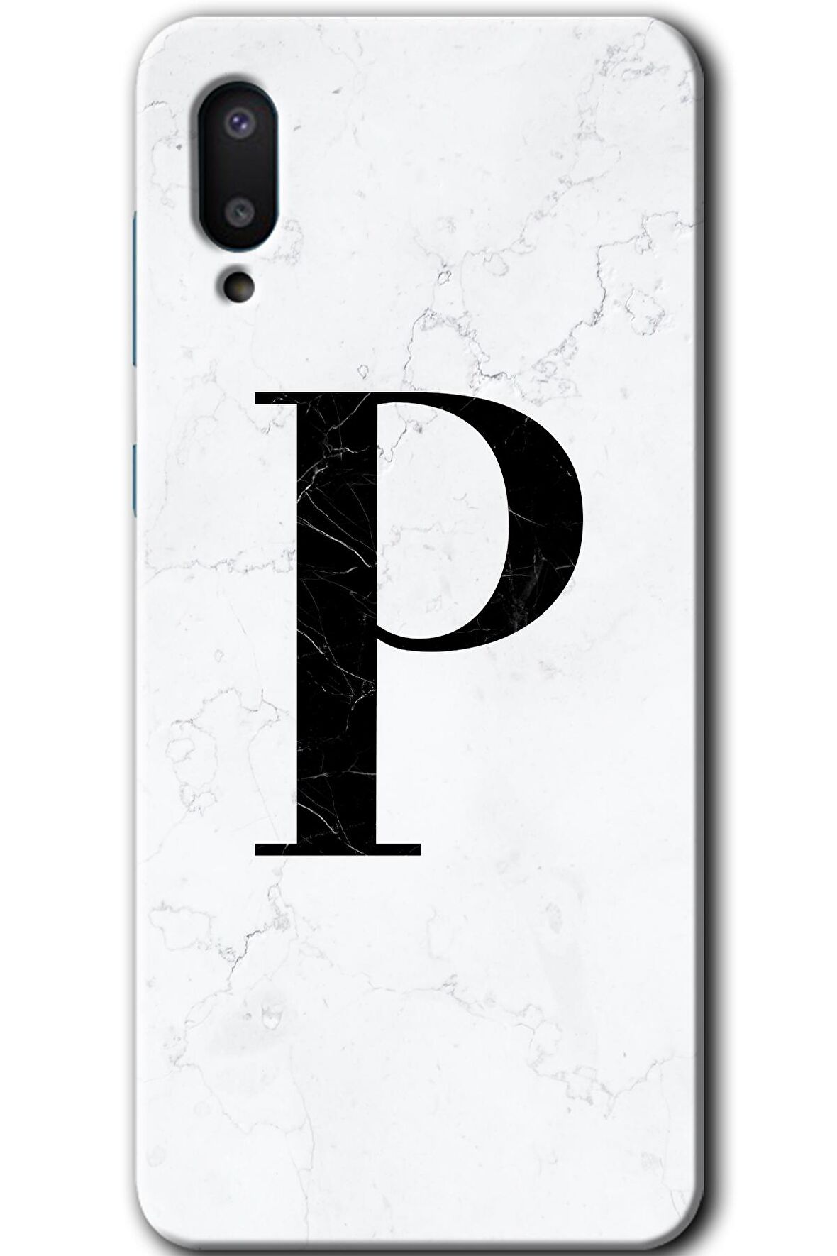 Galaxy A02 Kılıf HD Desen Baskılı Arka Kapak - Beyaz Mermer Desenli P Harfi 
