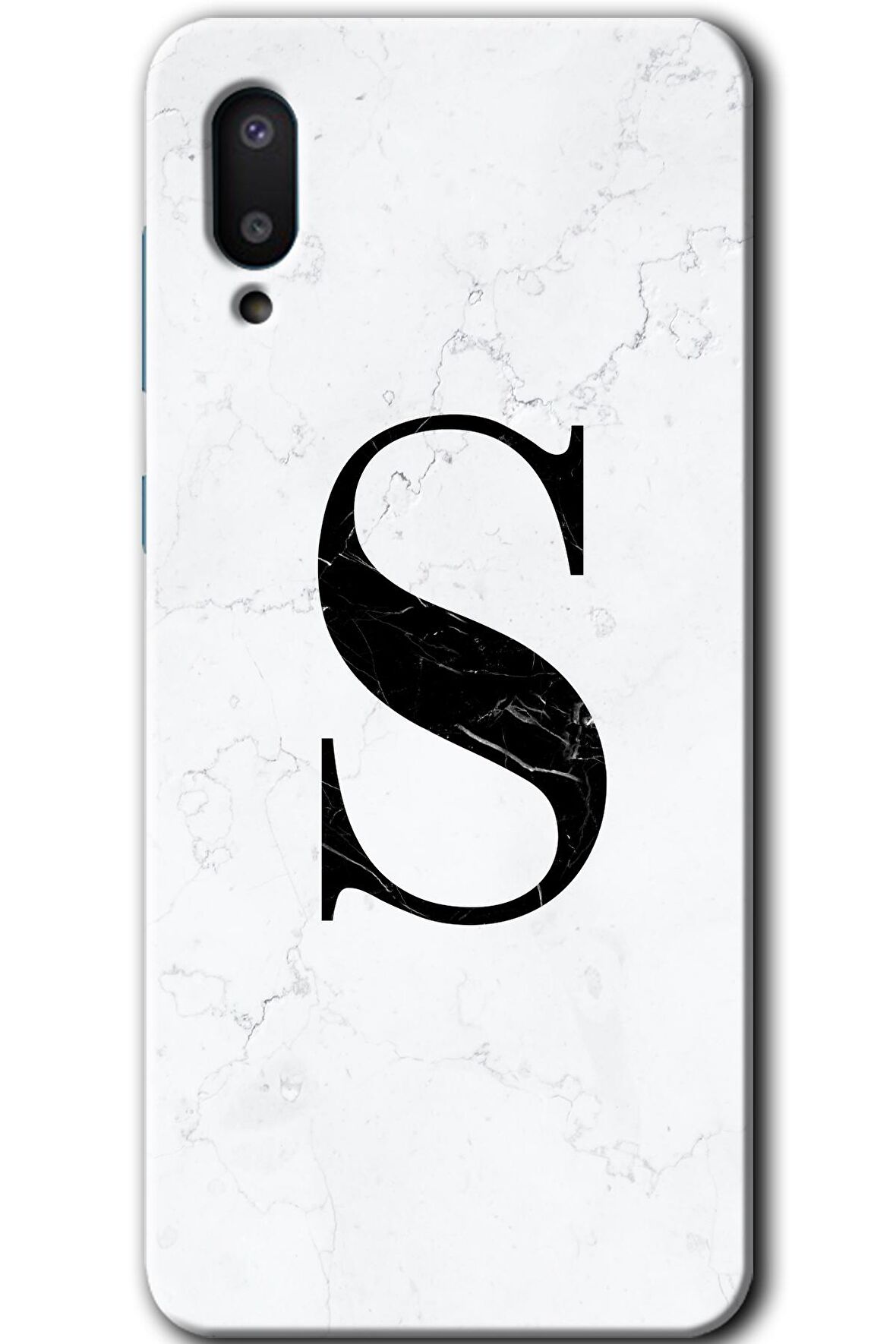 Galaxy A02 Kılıf HD Desen Baskılı Arka Kapak - Beyaz Mermer Desenli S Harfi 
