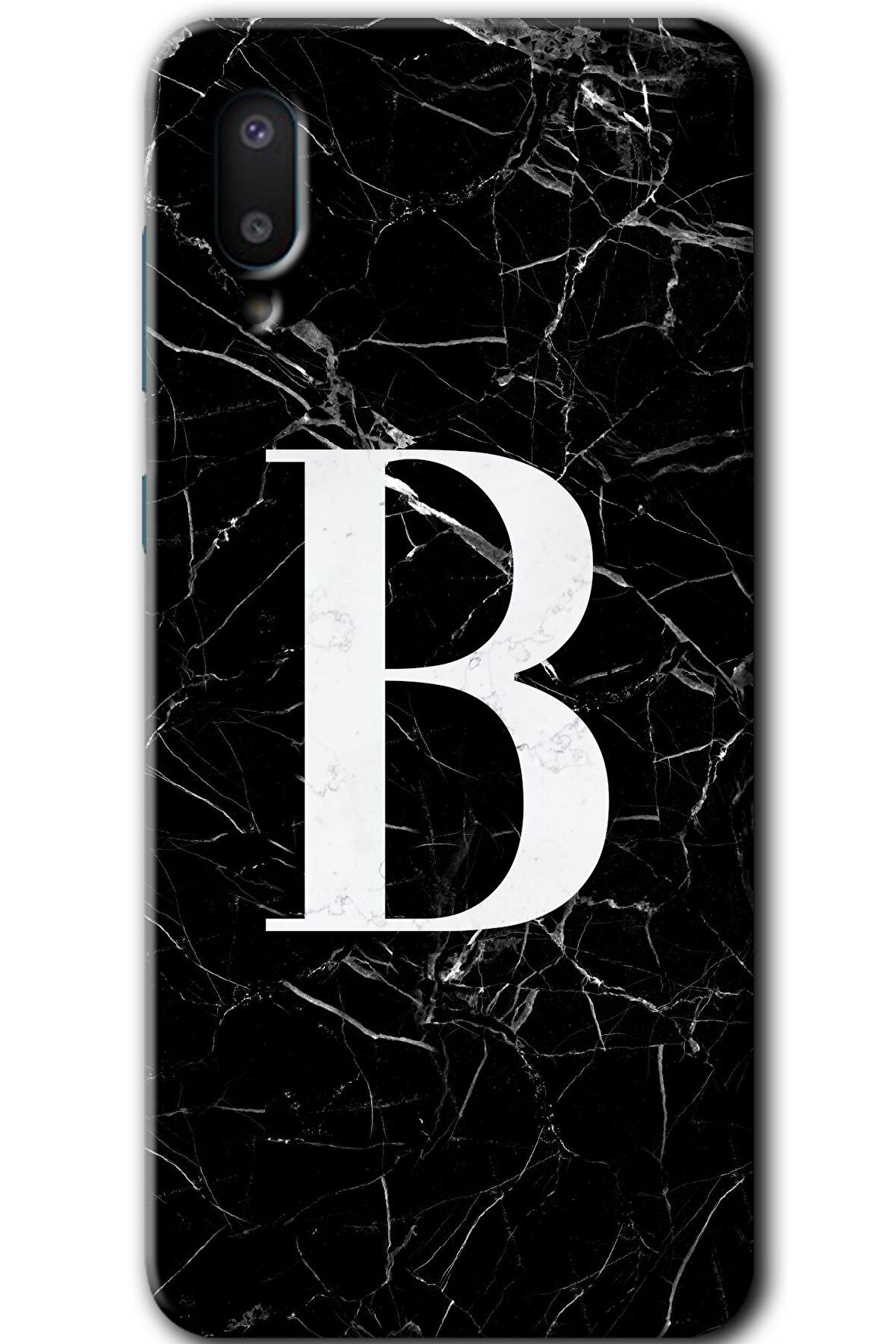Galaxy A02 Kılıf HD Desen Baskılı Arka Kapak - Siyah Mermer Desenli B Harfi 