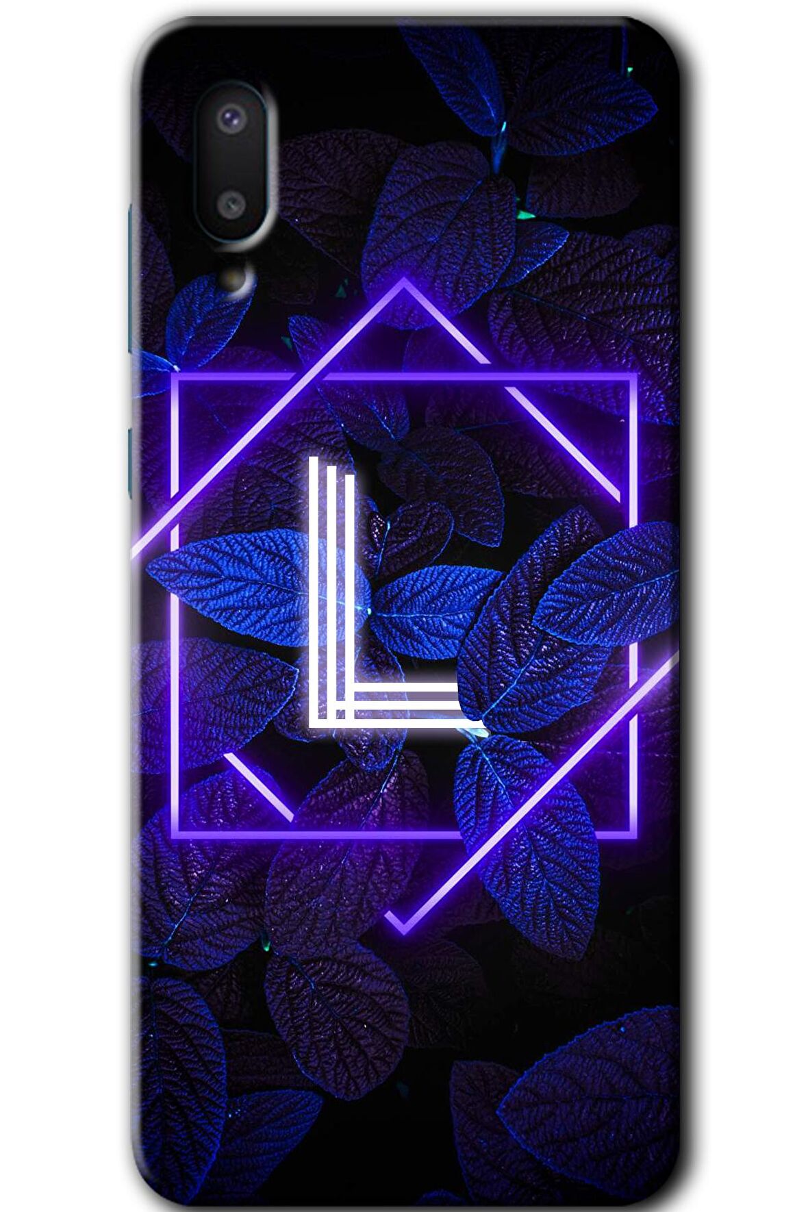 Galaxy A02 Kılıf HD Desen Baskılı Arka Kapak - Dark Neon Yaprak L Harfi 