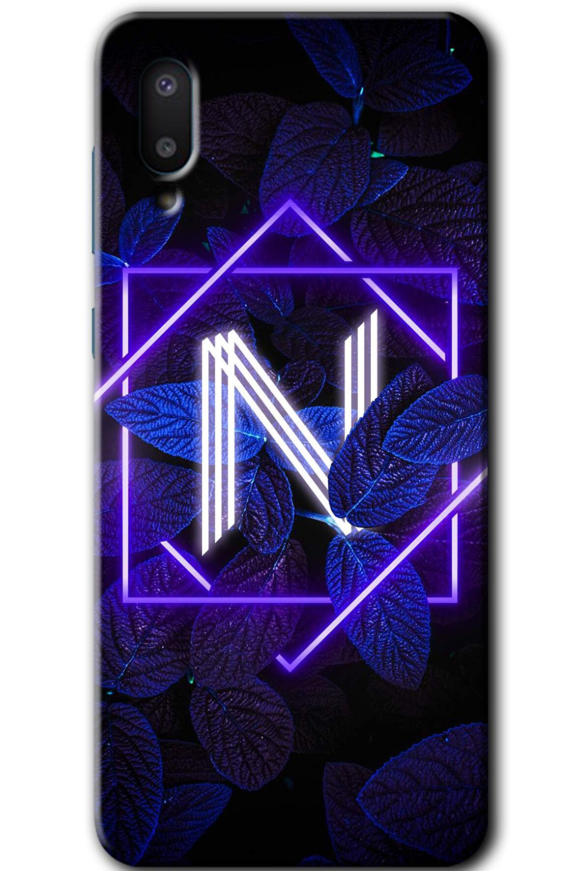 Galaxy A02 Kılıf HD Desen Baskılı Arka Kapak - Dark Neon Yaprak N Harfi 