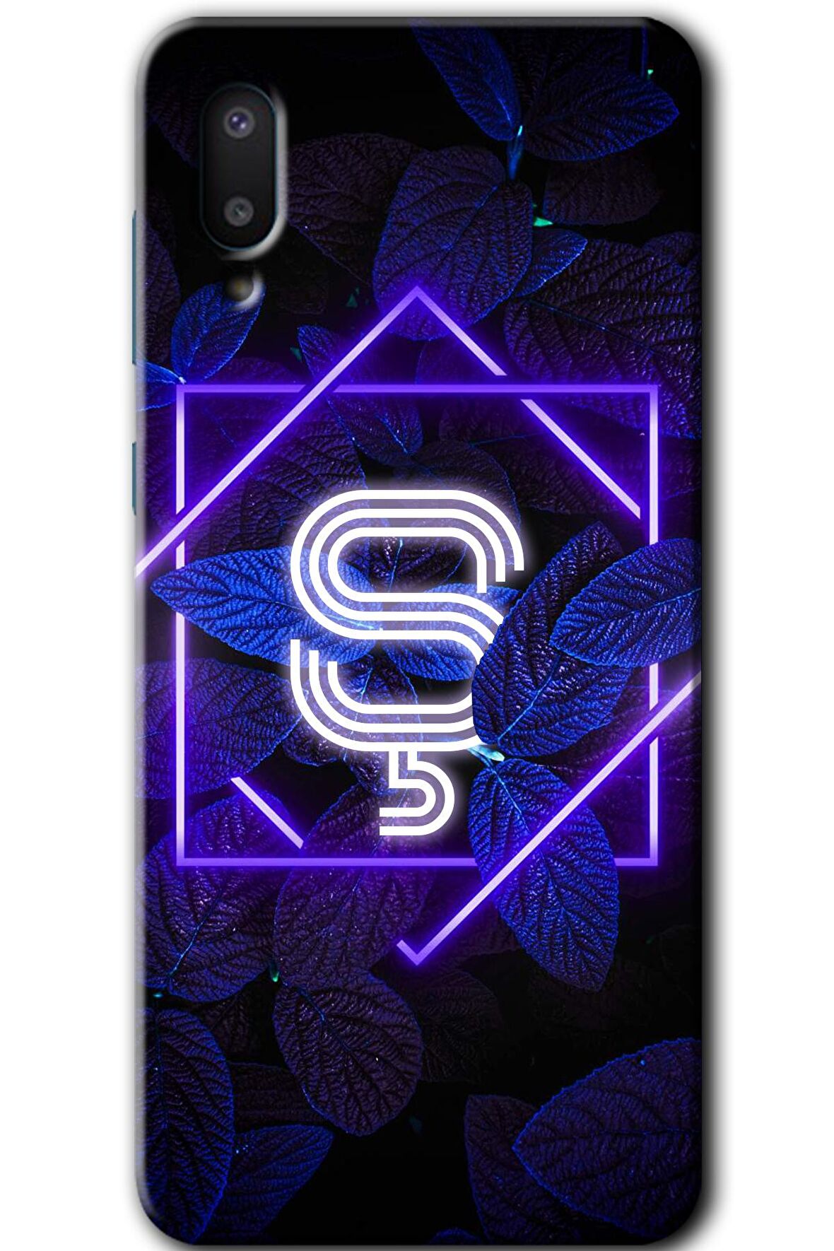 Galaxy A02 Kılıf HD Desen Baskılı Arka Kapak - Dark Neon Yaprak Ş Harfi 