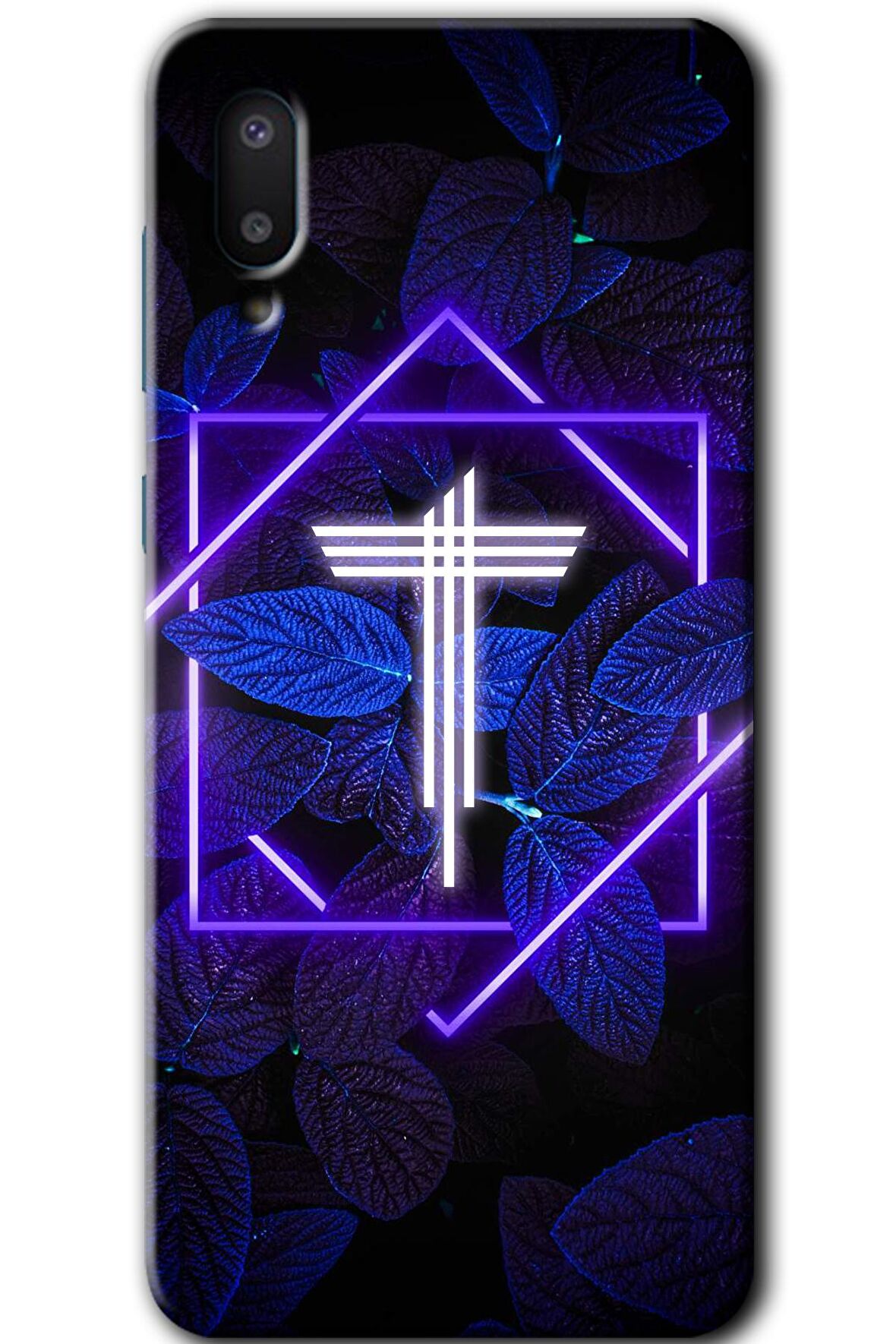 Galaxy A02 Kılıf HD Desen Baskılı Arka Kapak - Dark Neon Yaprak T Harfi 