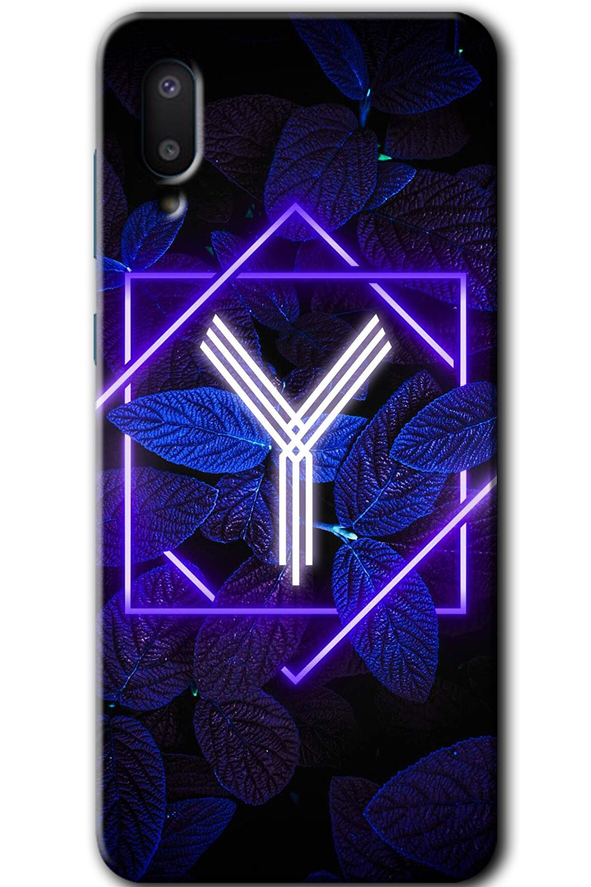 Galaxy A02 Kılıf HD Desen Baskılı Arka Kapak - Dark Neon Yaprak Y Harfi 