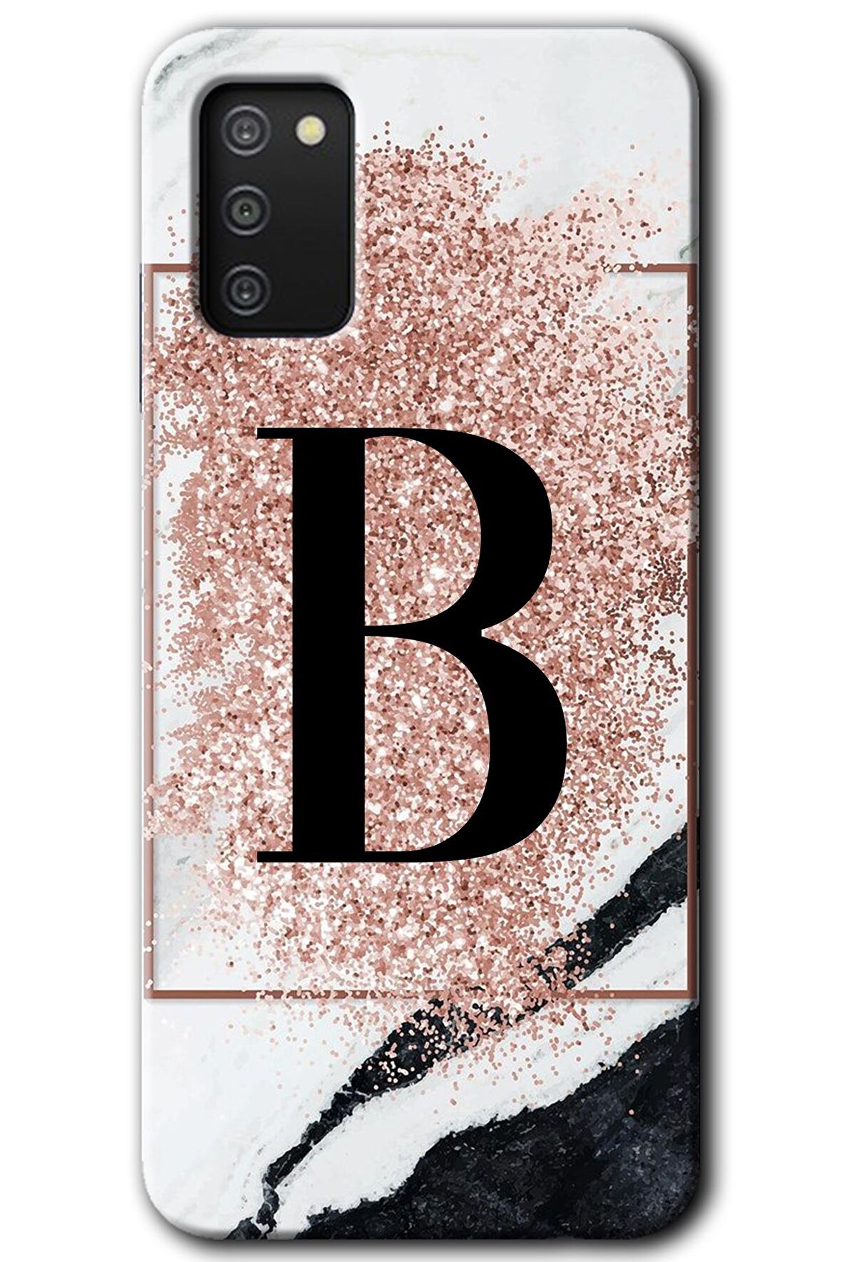 Galaxy A02s Kılıf HD Desen Baskılı Arka Kapak - Pembe Mermer Desenli B Harfi 