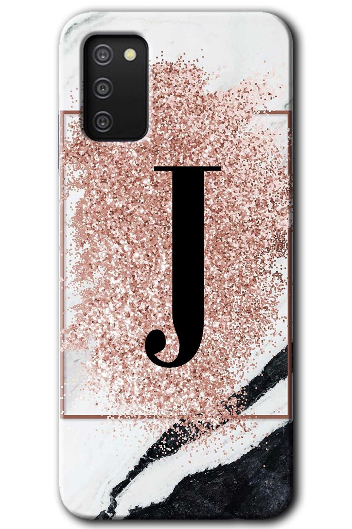 Galaxy A02s Kılıf HD Desen Baskılı Arka Kapak - Pembe Mermer Desenli J Harfi 