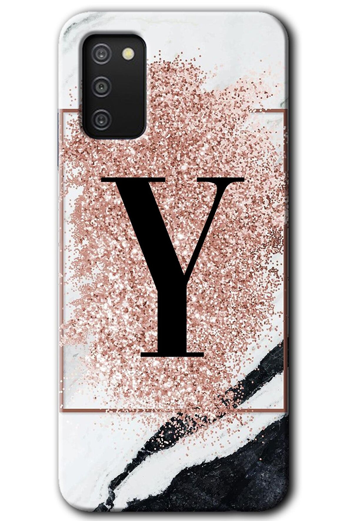 Galaxy A02s Kılıf HD Desen Baskılı Arka Kapak - Pembe Mermer Desenli Y Harfi 