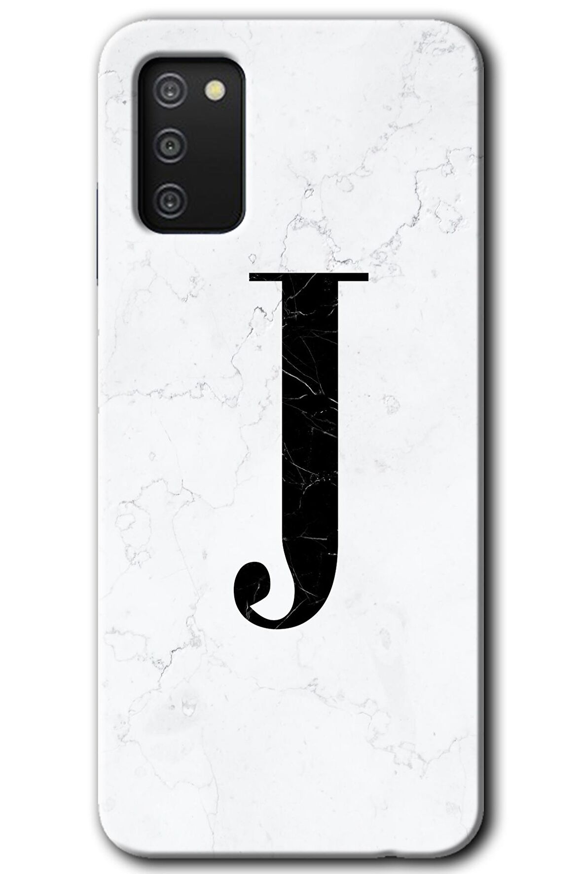 Galaxy A02s Kılıf HD Desen Baskılı Arka Kapak - Beyaz Mermer Desenli J Harfi 