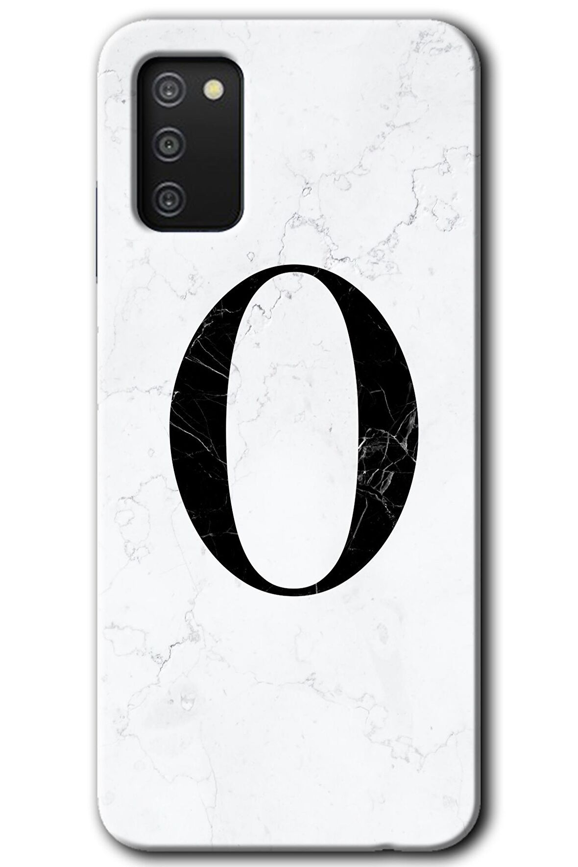 Galaxy A02s Kılıf HD Desen Baskılı Arka Kapak - Beyaz Mermer Desenli O Harfi 