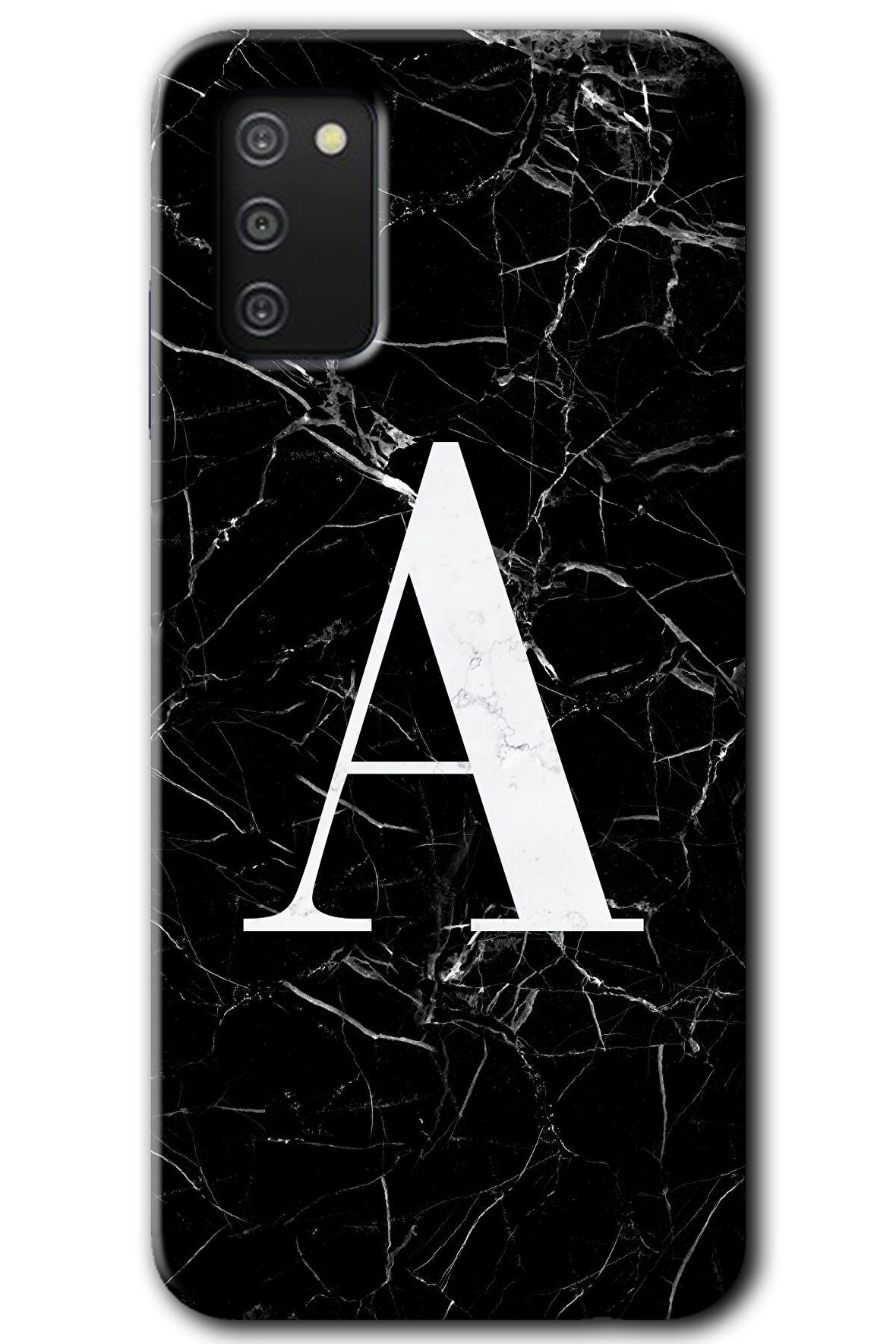 Galaxy A02s Kılıf HD Desen Baskılı Arka Kapak - Siyah Mermer Desenli A Harfi 