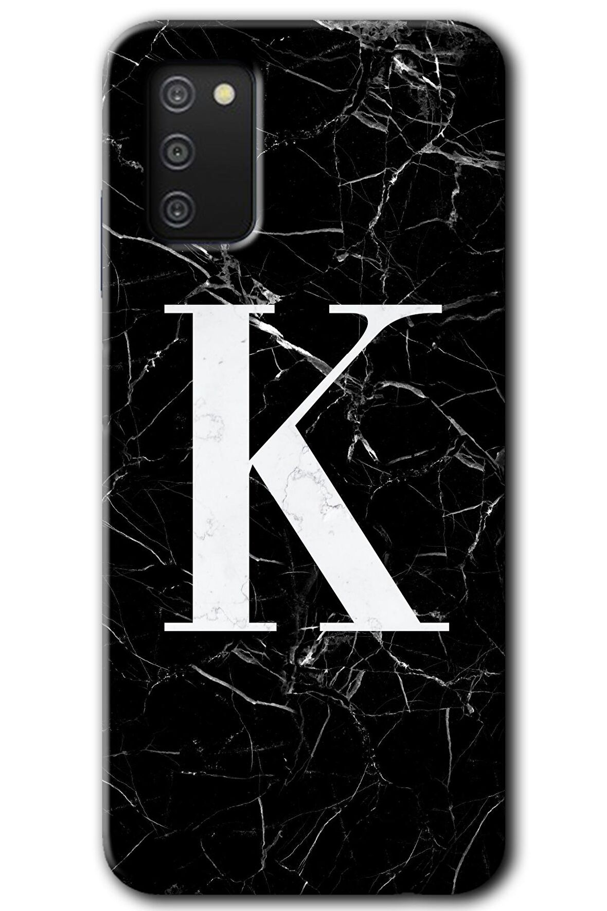 Galaxy A02s Kılıf HD Desen Baskılı Arka Kapak - Siyah Mermer Desenli K Harfi 