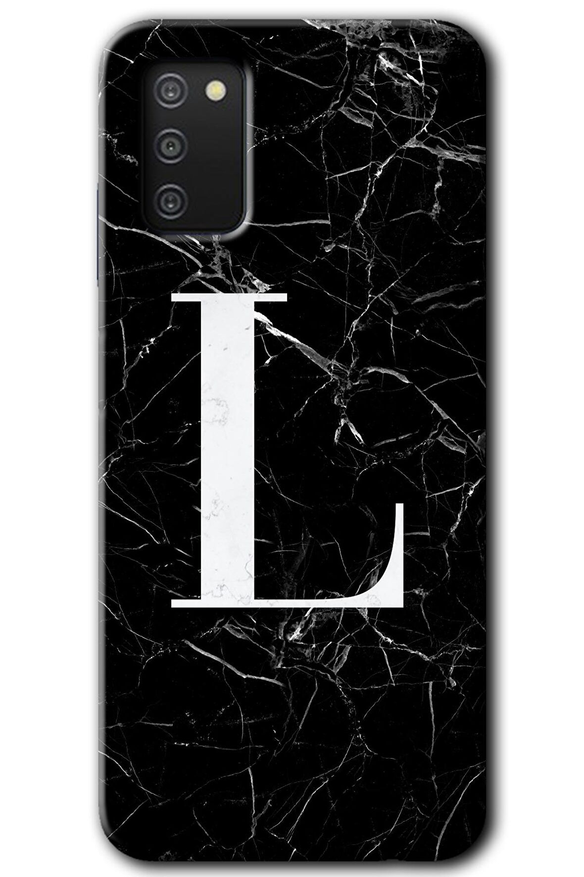 Galaxy A02s Kılıf HD Desen Baskılı Arka Kapak - Siyah Mermer Desenli L Harfi 
