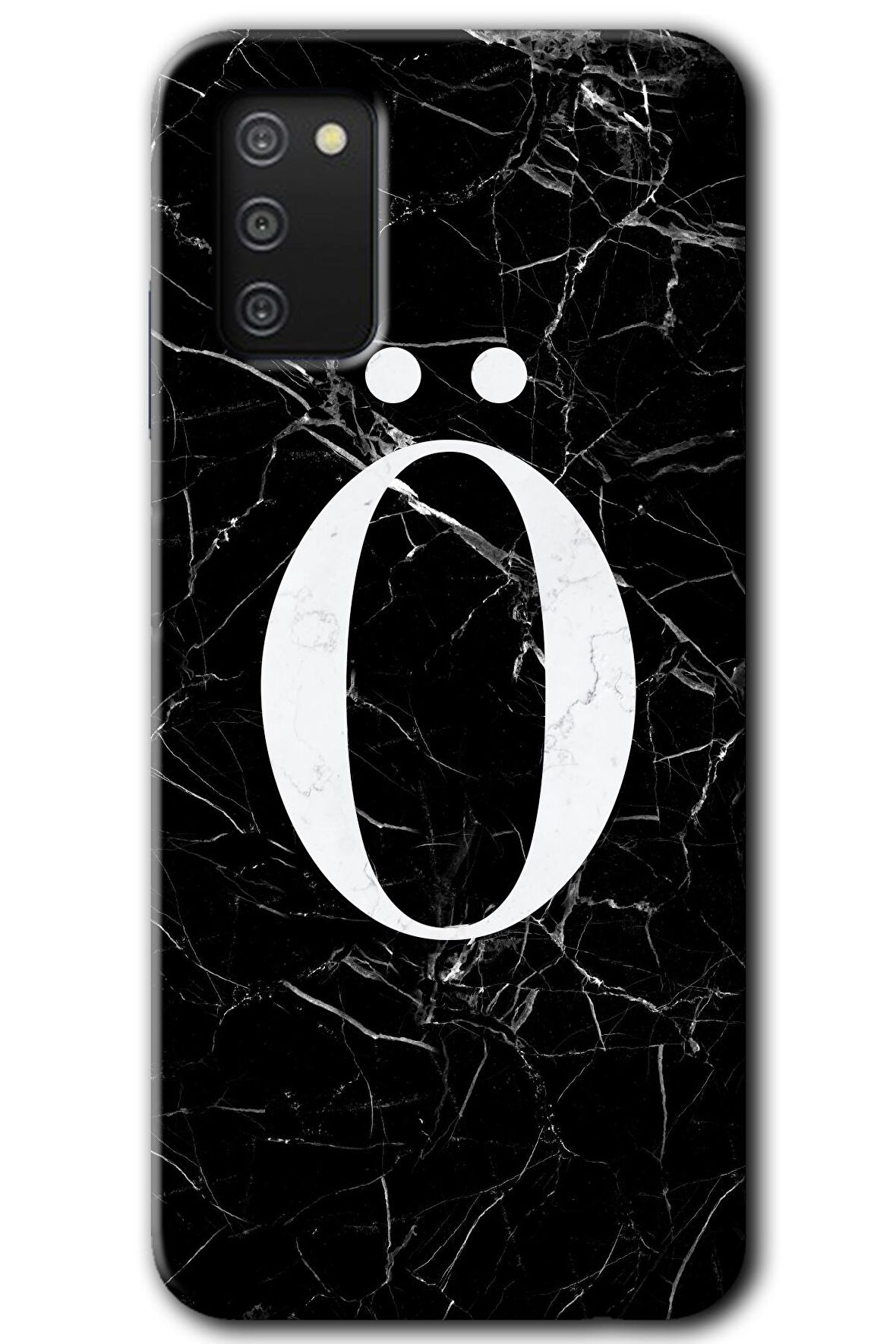 Galaxy A02s Kılıf HD Desen Baskılı Arka Kapak - Siyah Mermer Desenli Ö Harfi 