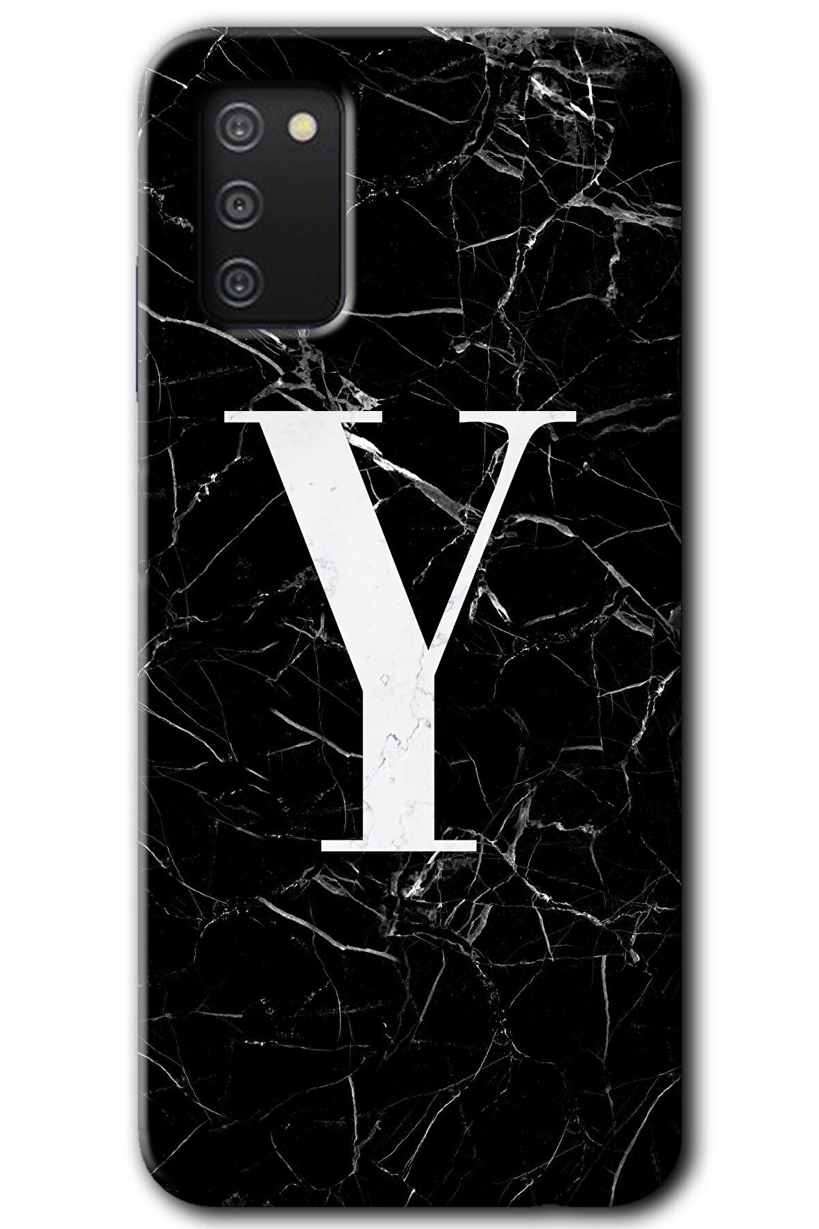 Galaxy A02s Kılıf HD Desen Baskılı Arka Kapak - Siyah Mermer Desenli Y Harfi 