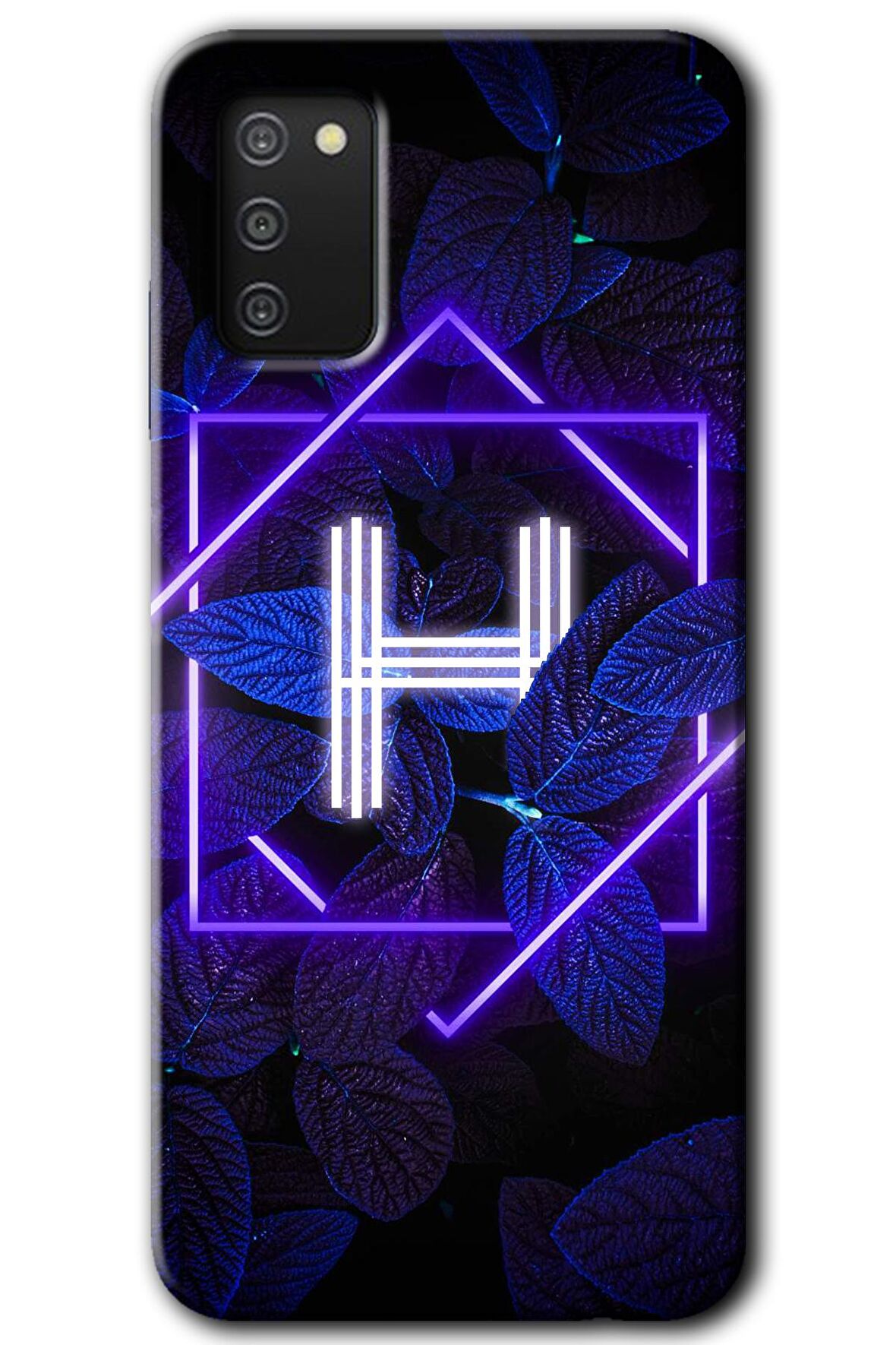 Galaxy A02s Kılıf HD Desen Baskılı Arka Kapak - Dark Neon Yaprak H Harfi 