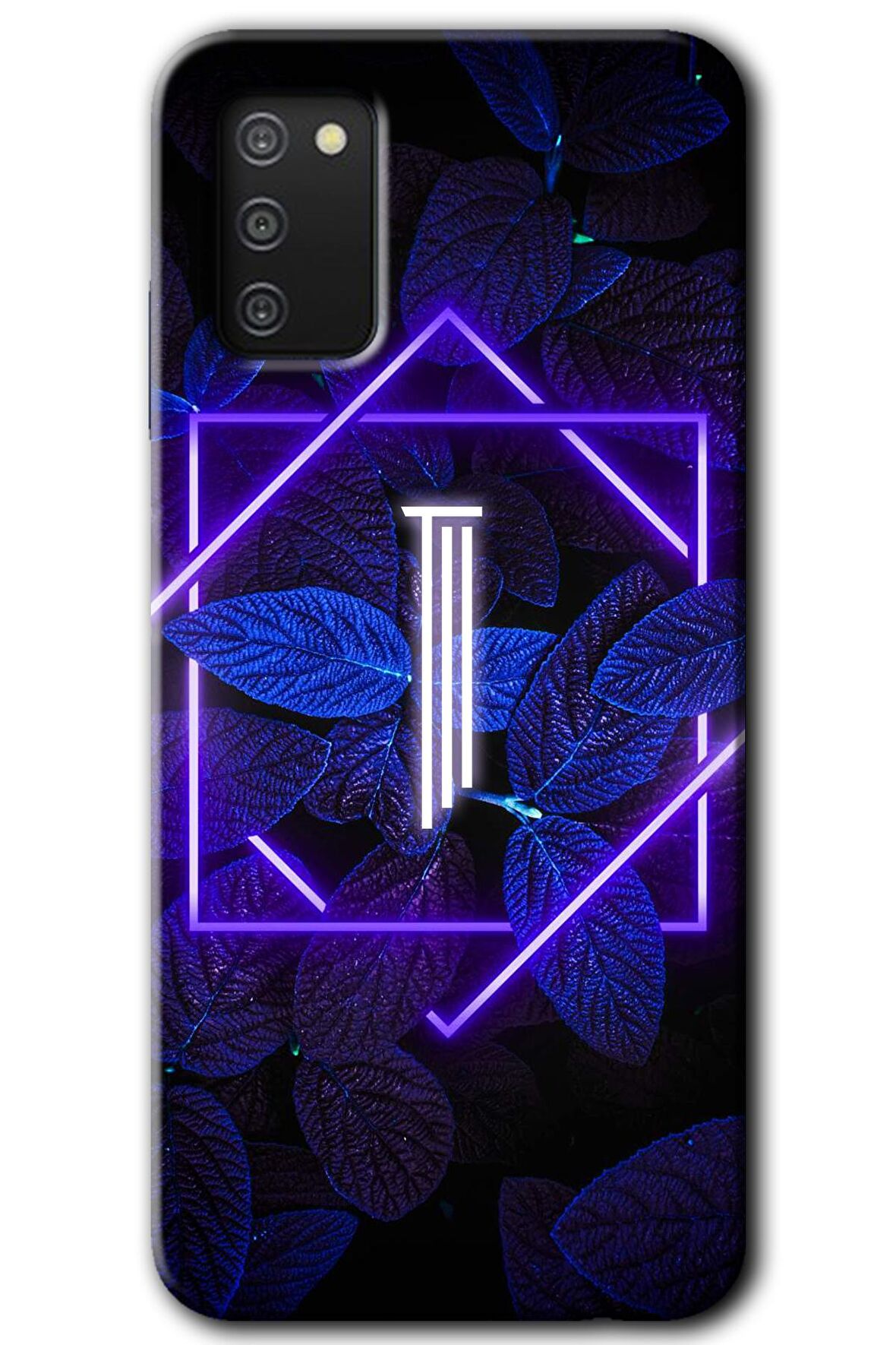 Galaxy A02s Kılıf HD Desen Baskılı Arka Kapak - Dark Neon Yaprak I Harfi 