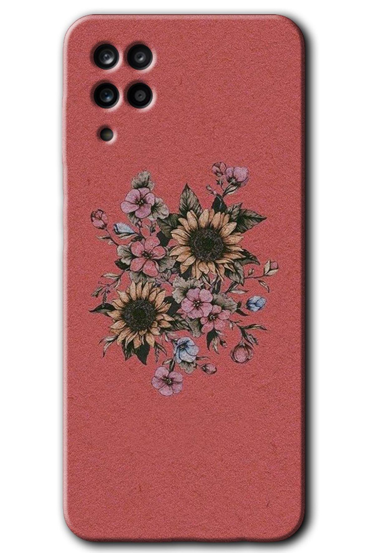 Galaxy A12 Kılıf HD Desen Baskılı Arka Kapak - Retro Çiçek 