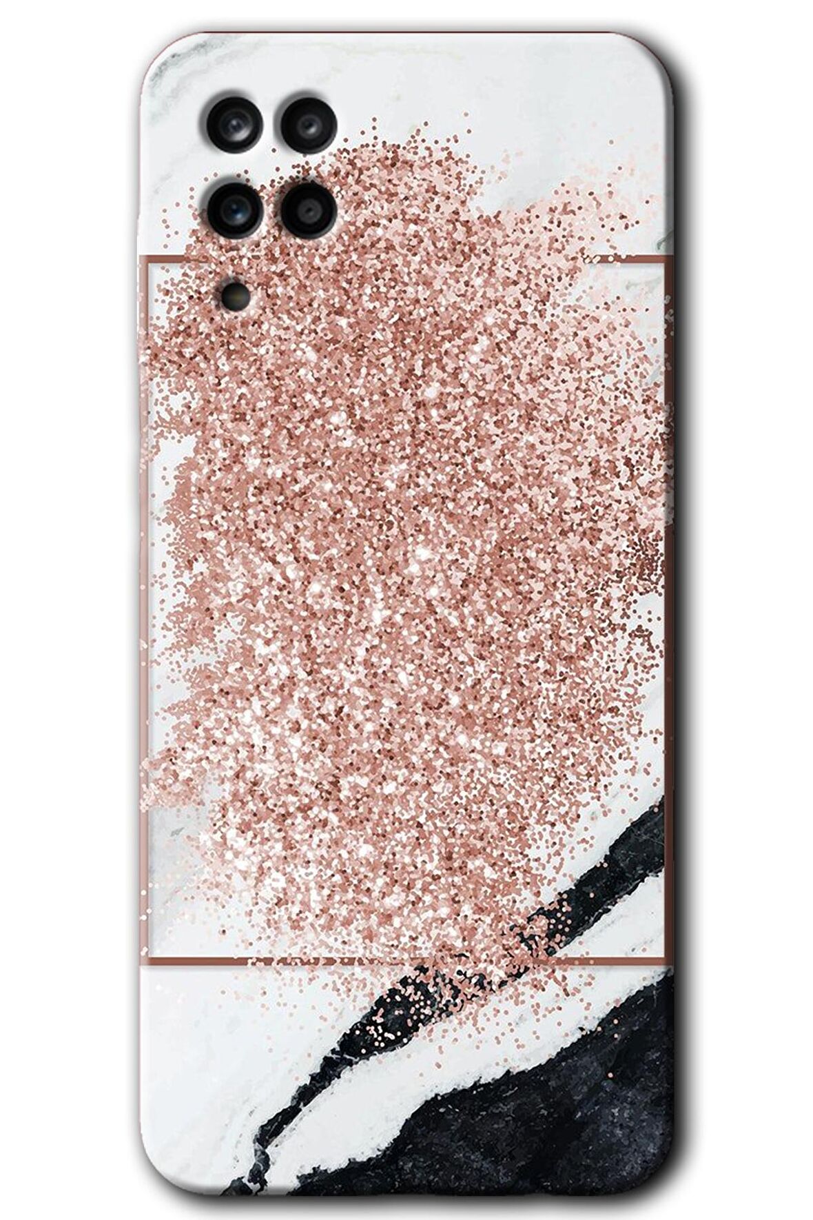 Galaxy A12 Kılıf HD Desen Baskılı Arka Kapak - Simli Mermer 