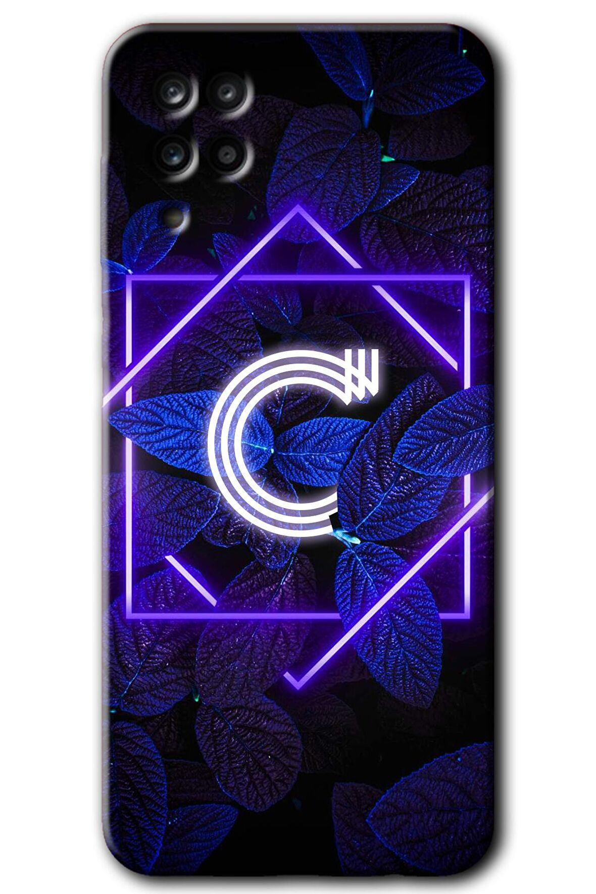 Galaxy A12 Kılıf HD Desen Baskılı Arka Kapak - Dark Neon Yaprak C Harfi 