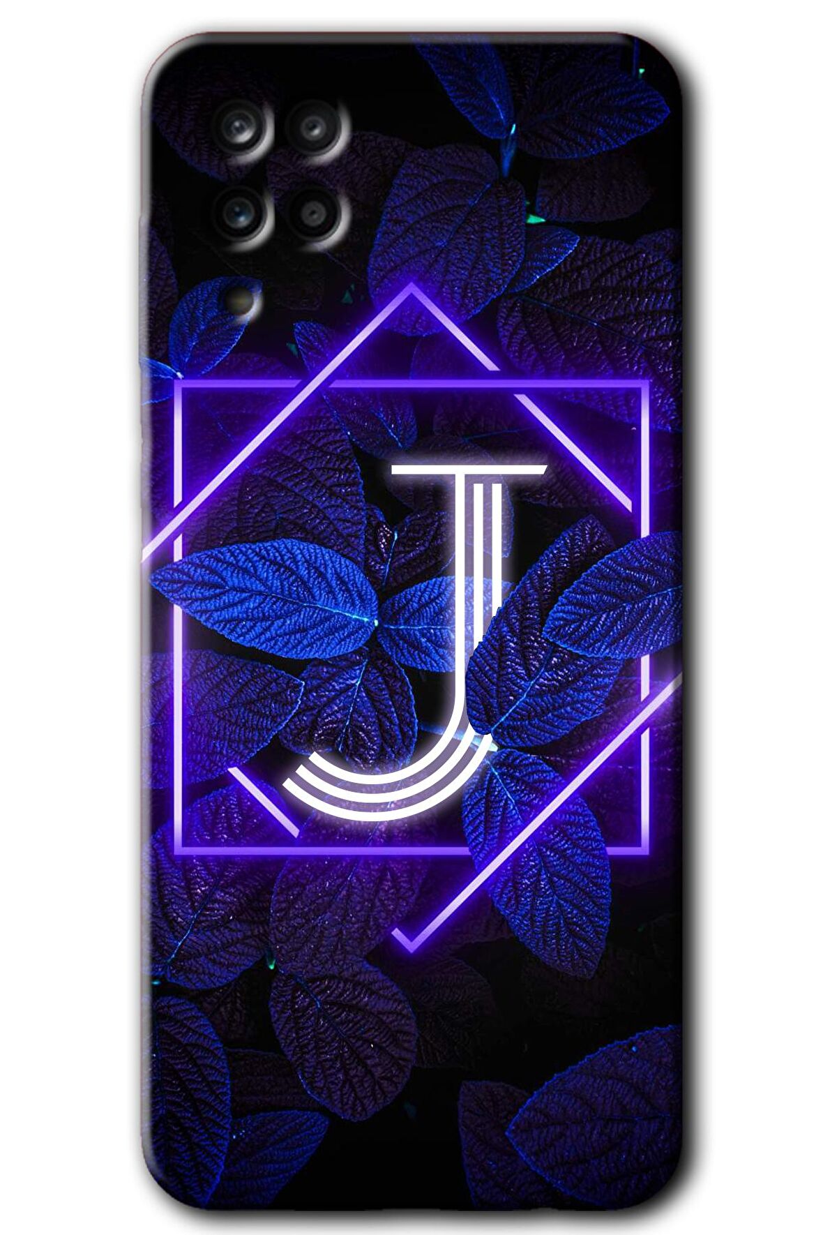 Galaxy A12 Kılıf HD Desen Baskılı Arka Kapak - Dark Neon Yaprak J Harfi 