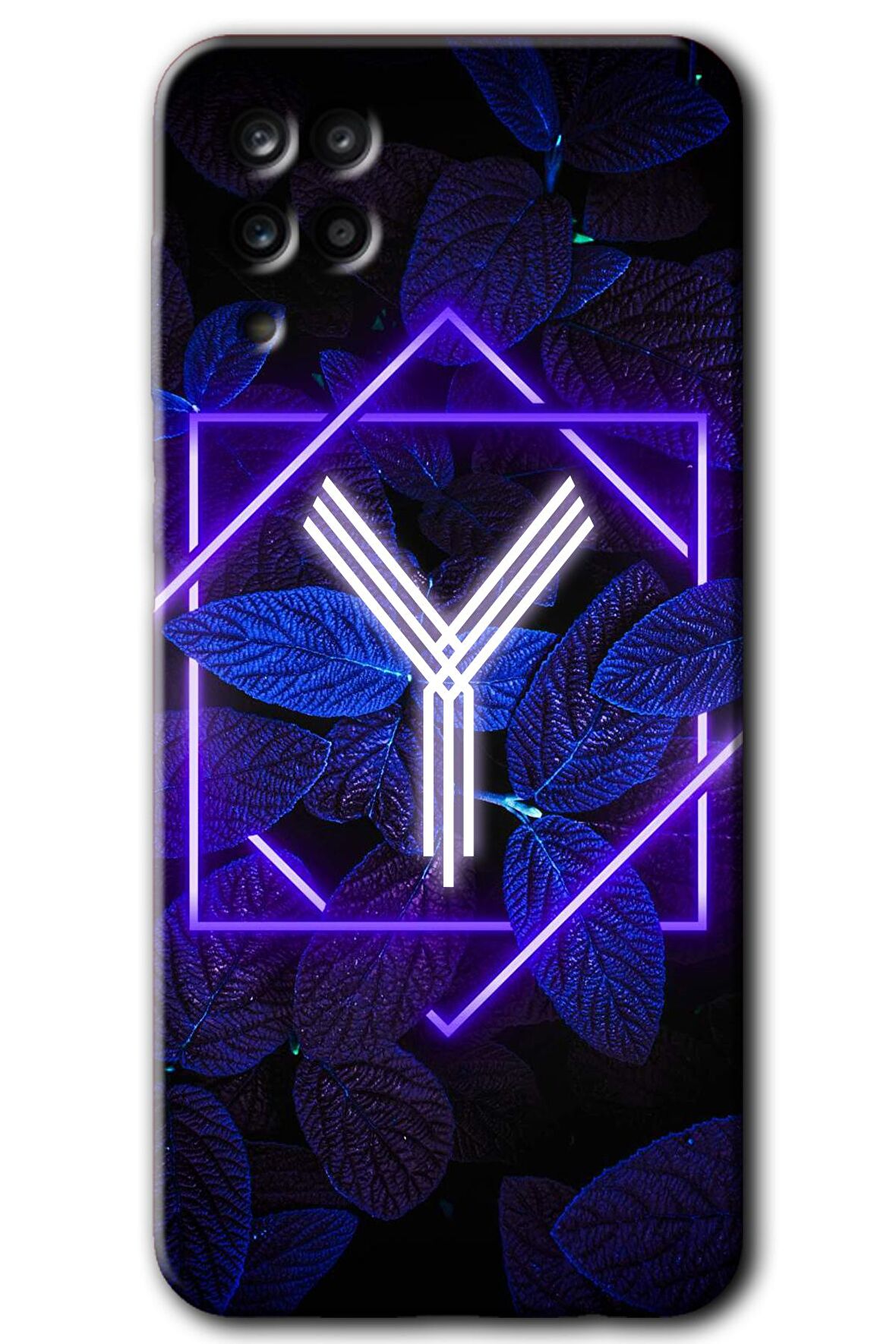 Galaxy A12 Kılıf HD Desen Baskılı Arka Kapak - Dark Neon Yaprak Y Harfi 
