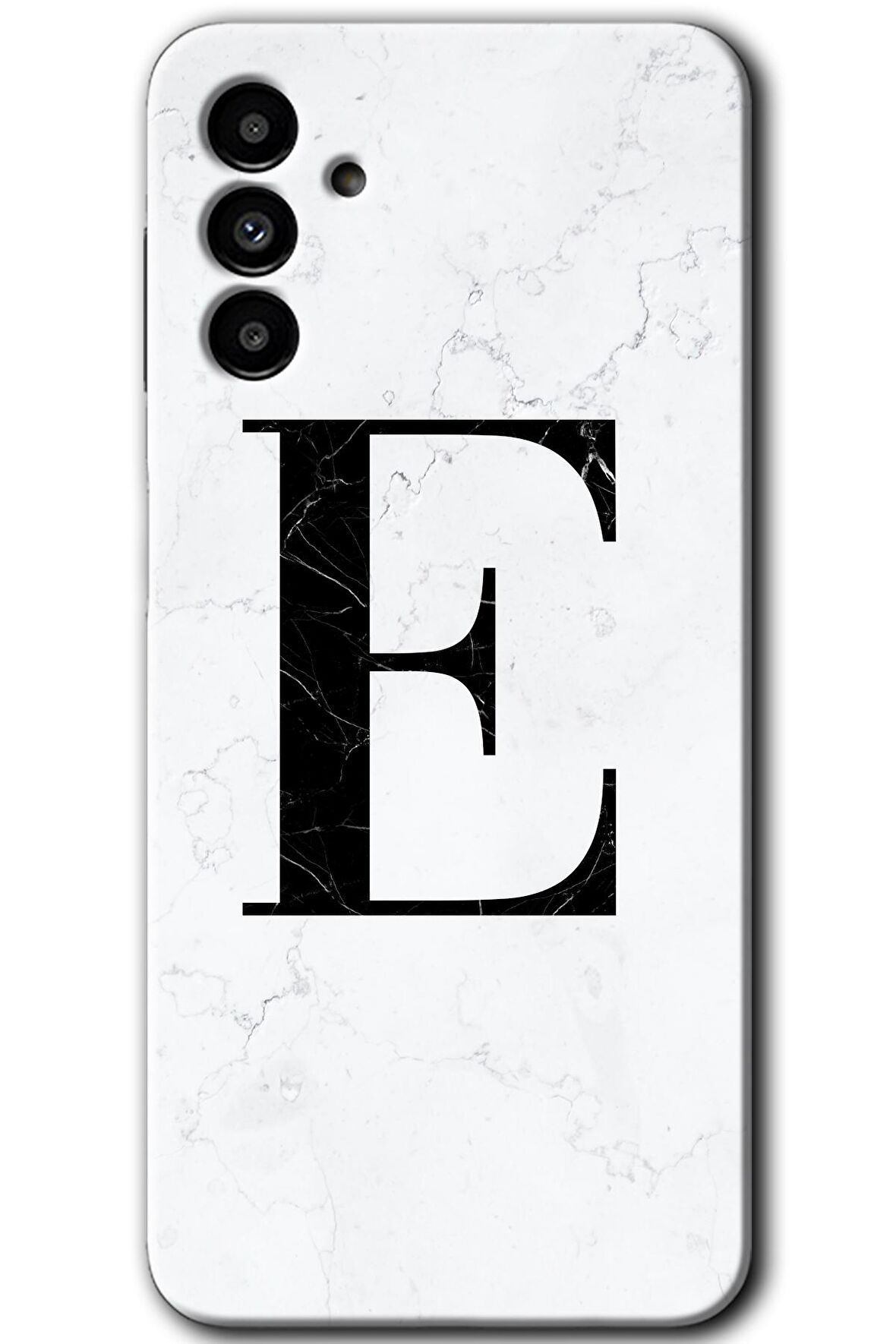 Galaxy A13 5G Kılıf HD Desen Baskılı Arka Kapak - Beyaz Mermer Desenli E Harfi 