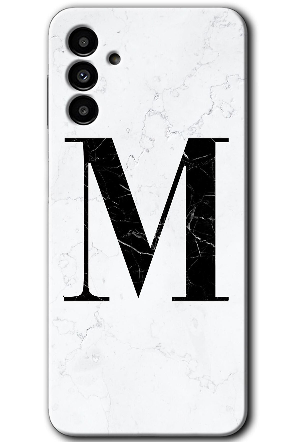 Galaxy A13 5G Kılıf HD Desen Baskılı Arka Kapak - Beyaz Mermer Desenli M Harfi 