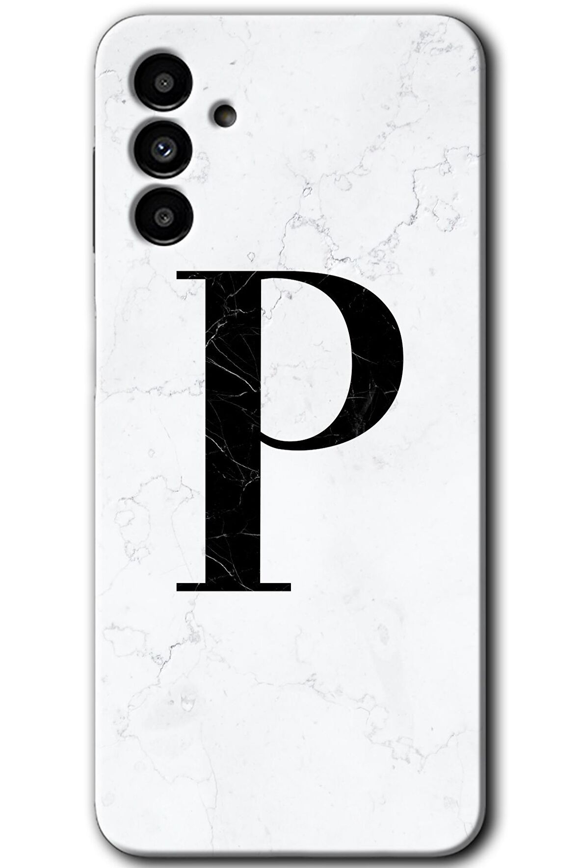 Galaxy A13 5G Kılıf HD Desen Baskılı Arka Kapak - Beyaz Mermer Desenli P Harfi 