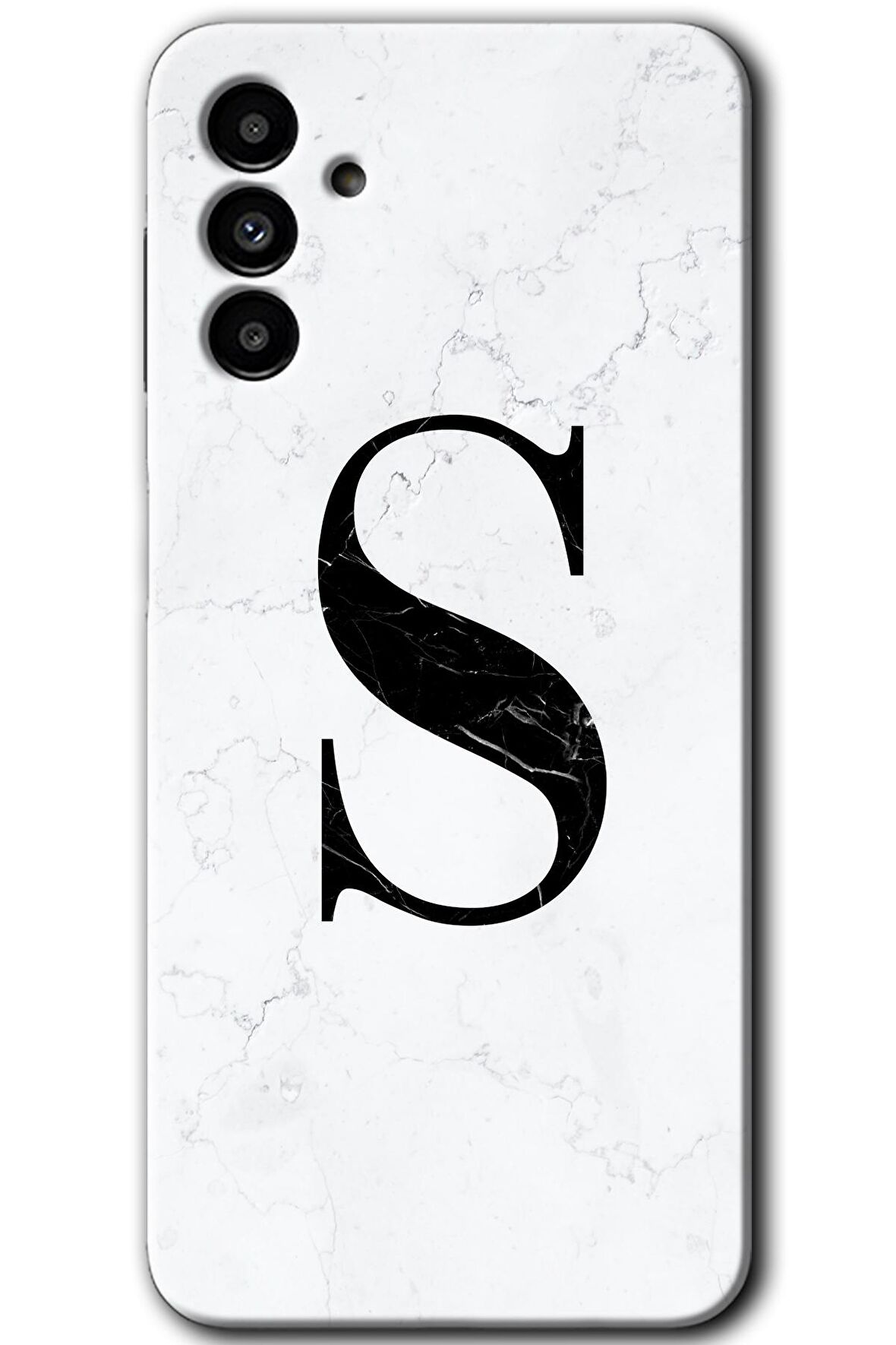 Galaxy A13 5G Kılıf HD Desen Baskılı Arka Kapak - Beyaz Mermer Desenli S Harfi 