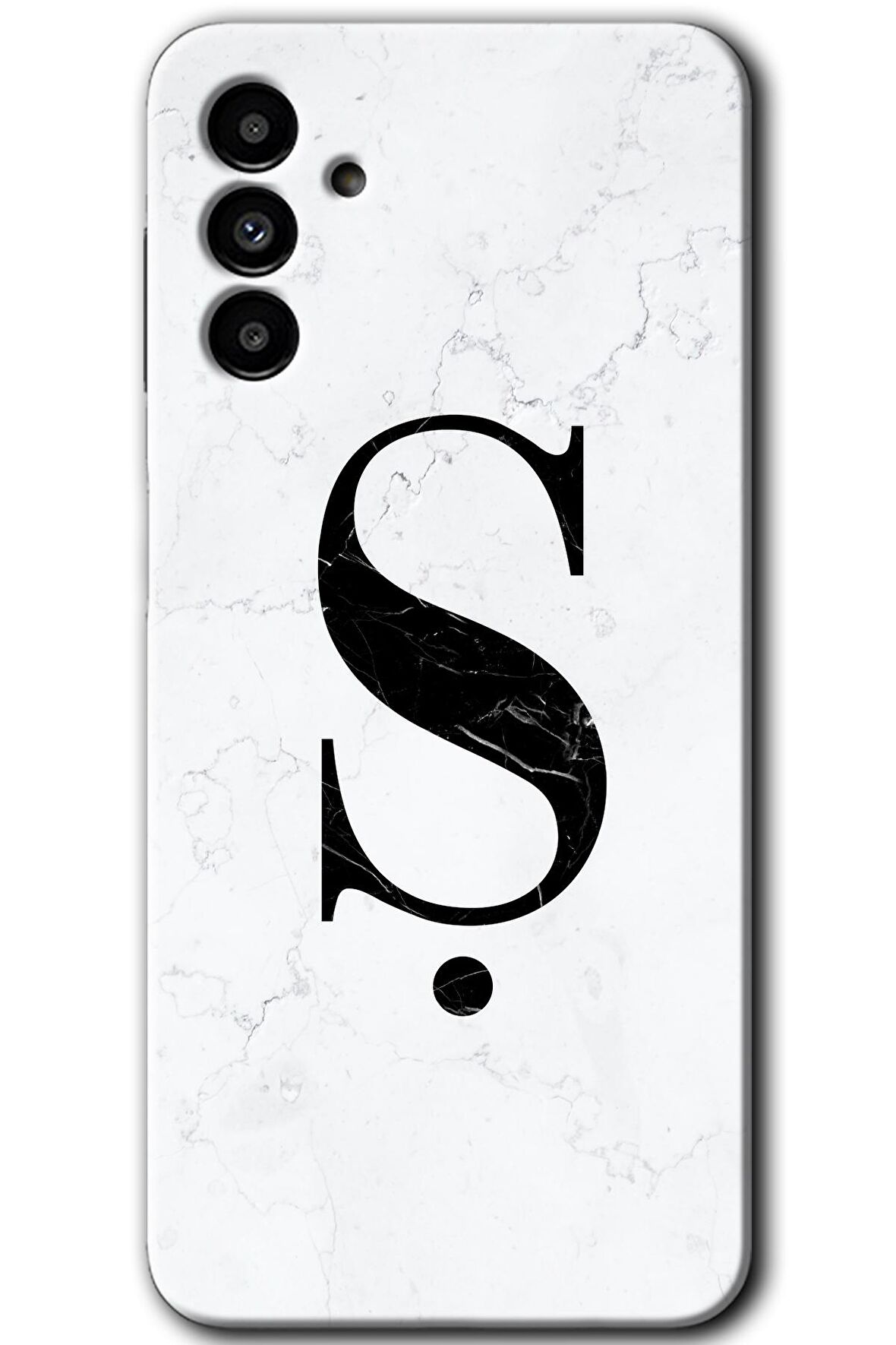 Galaxy A13 5G Kılıf HD Desen Baskılı Arka Kapak - Beyaz Mermer Desenli Ş Harfi 