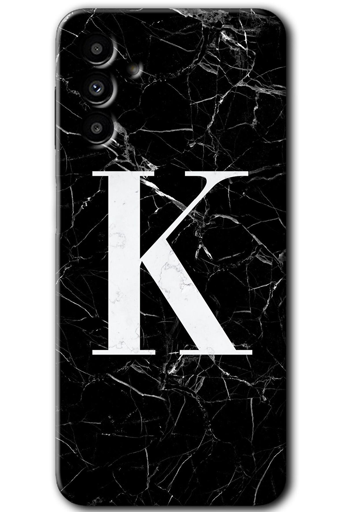 Galaxy A13 5G Kılıf HD Desen Baskılı Arka Kapak - Siyah Mermer Desenli K Harfi 