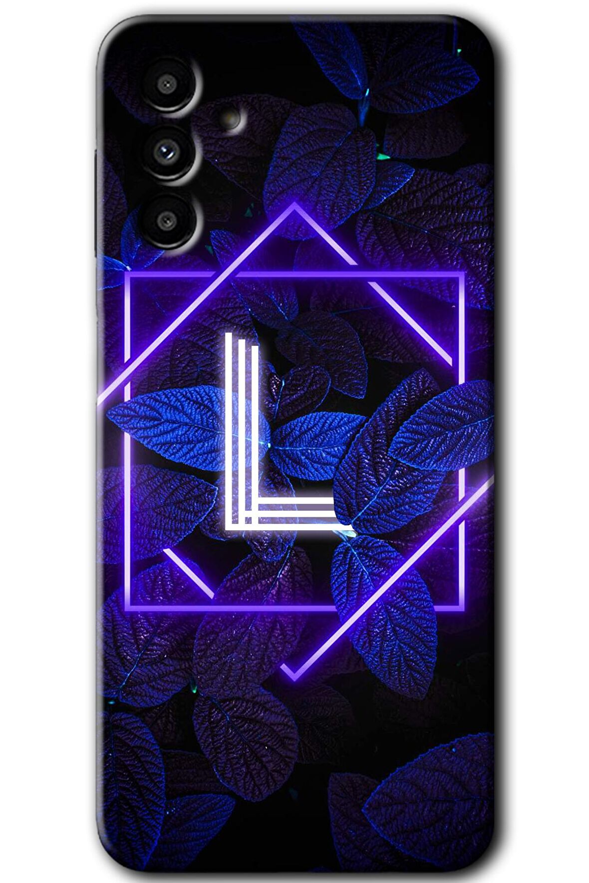 Galaxy A13 5G Kılıf HD Desen Baskılı Arka Kapak - Dark Neon Yaprak L Harfi 