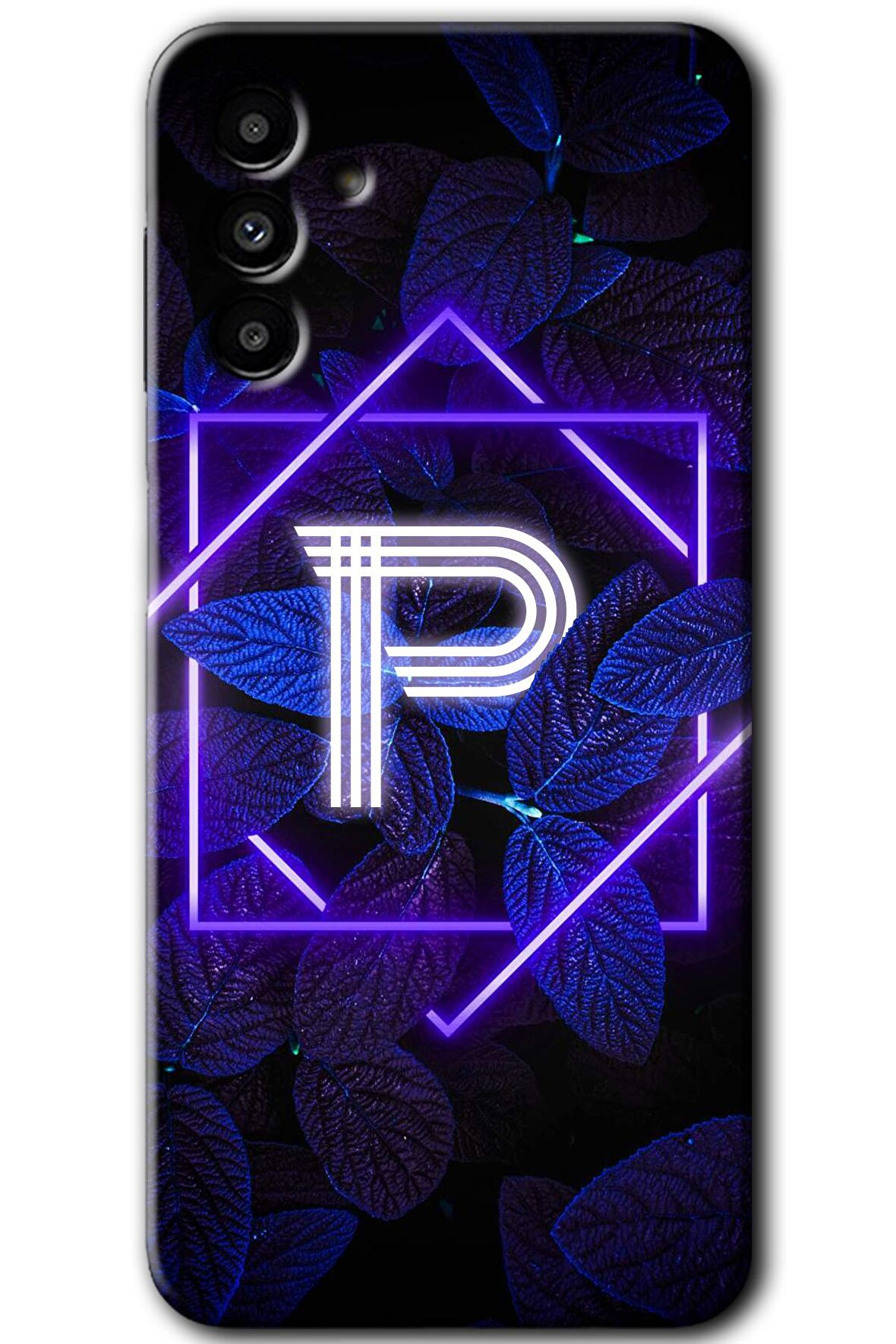 Galaxy A13 5G Kılıf HD Desen Baskılı Arka Kapak - Dark Neon Yaprak P Harfi 