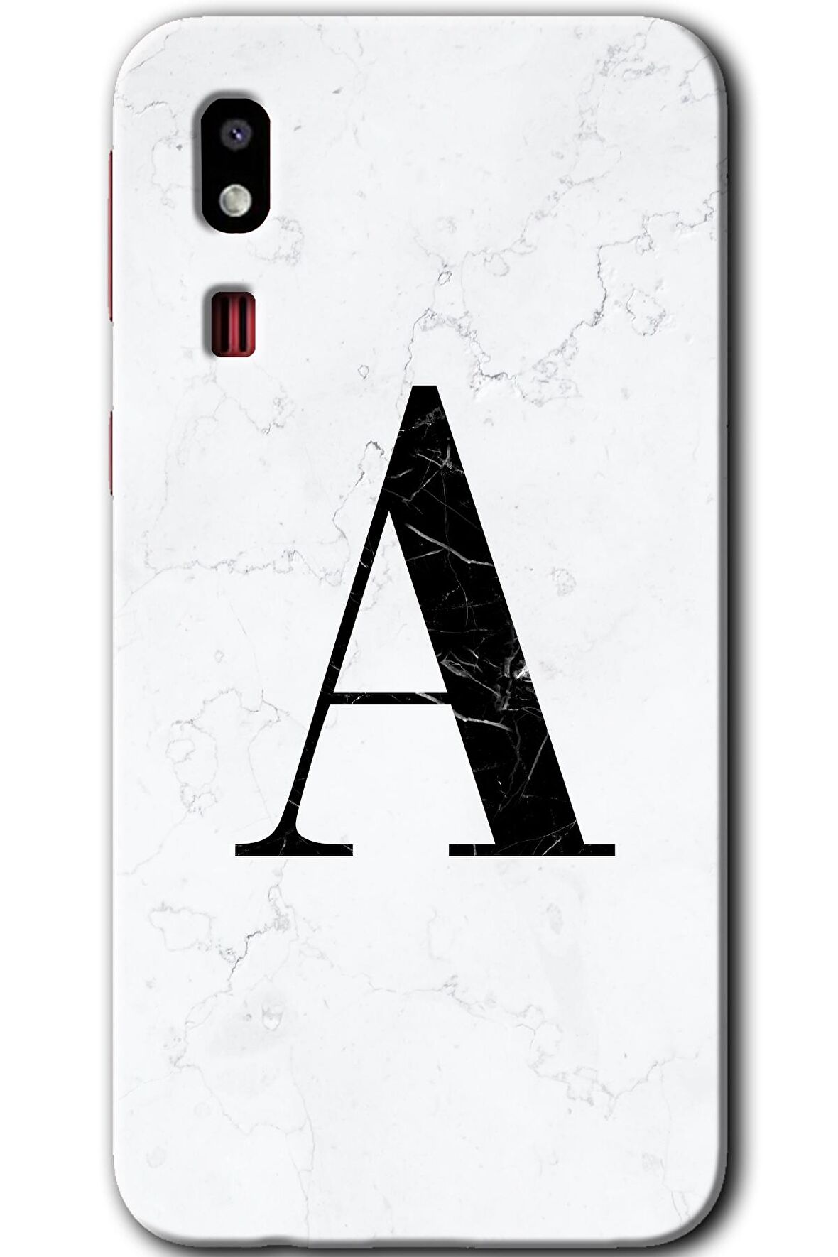 Galaxy A2 Core Kılıf HD Desen Baskılı Arka Kapak - Beyaz Mermer Desenli A Harfi 